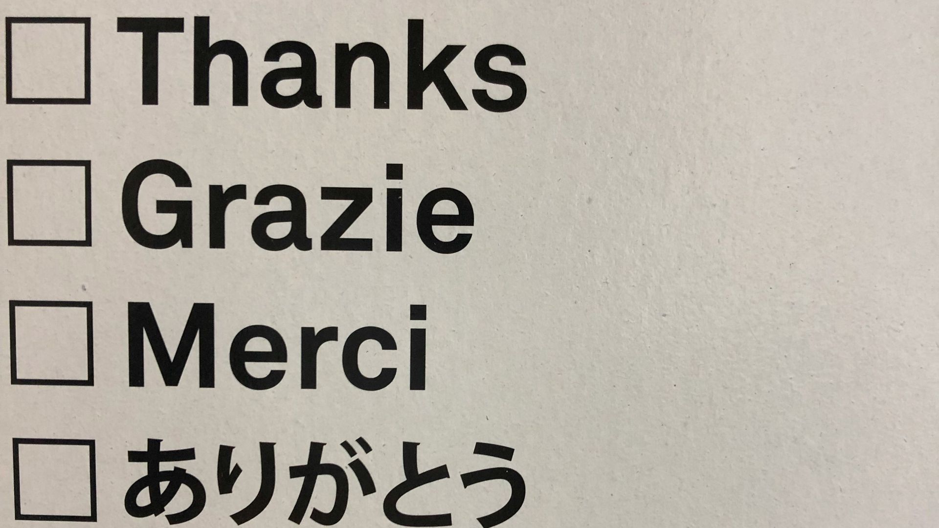 danke, thanks, grazie, merci