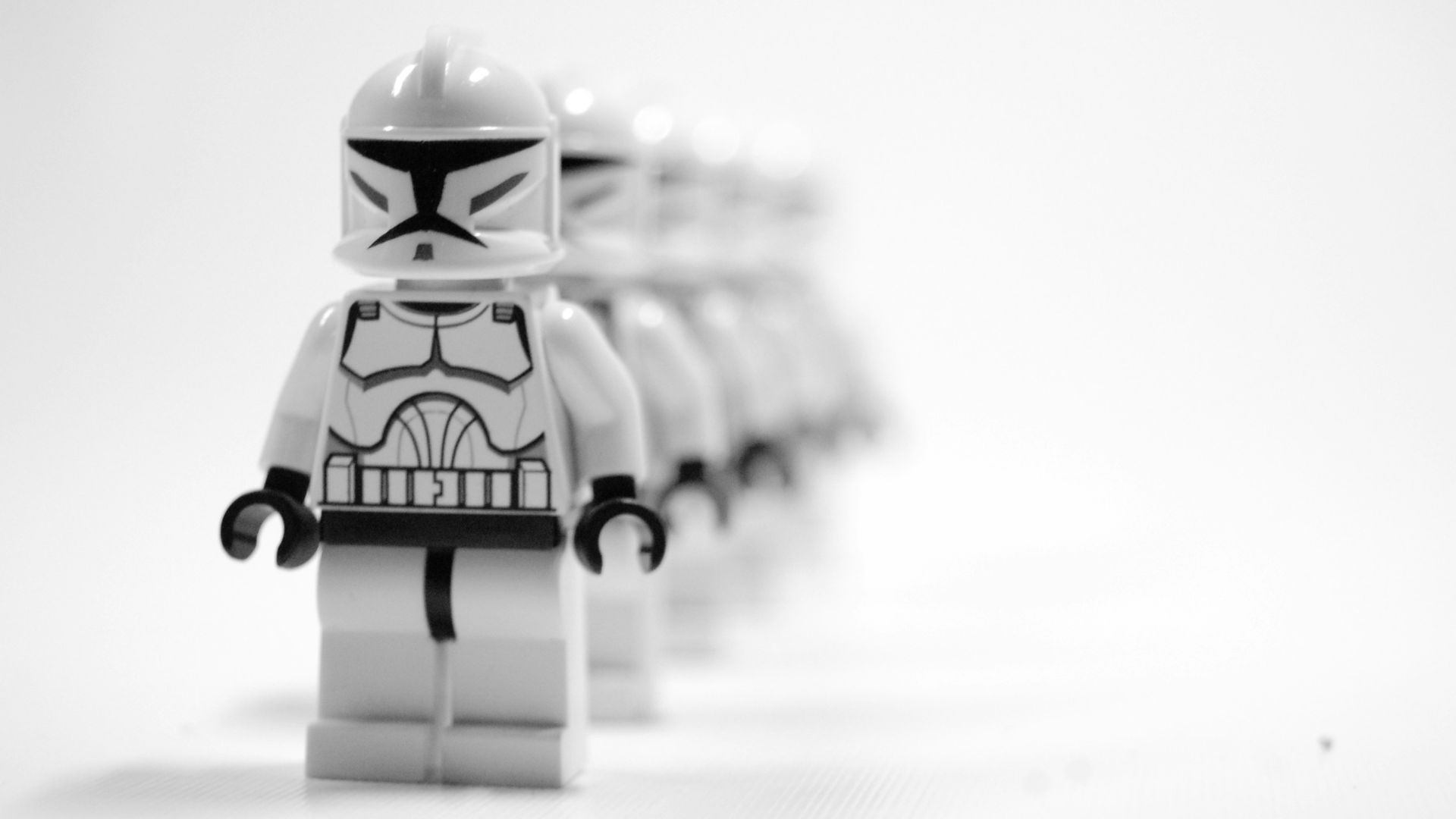 A row of lego star wars characters lined up