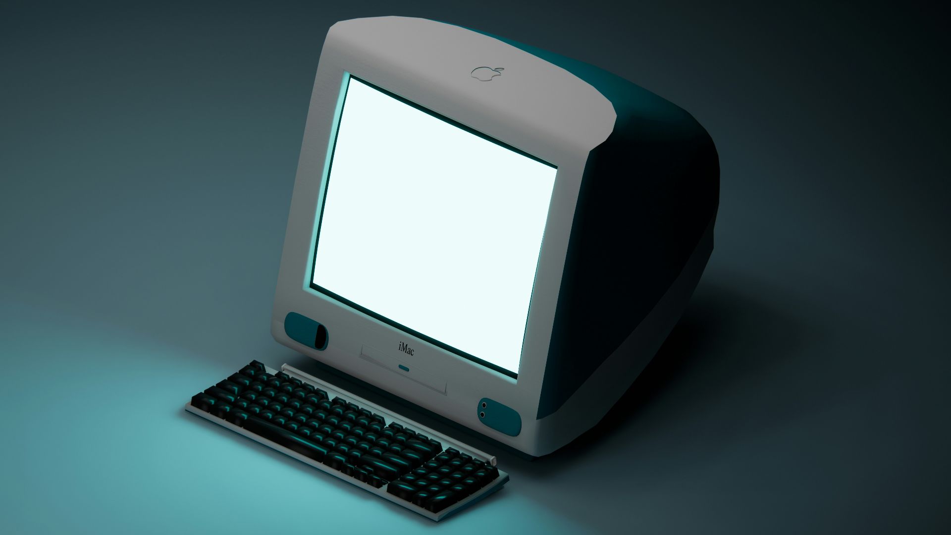a computer with a white screen sitting on a table