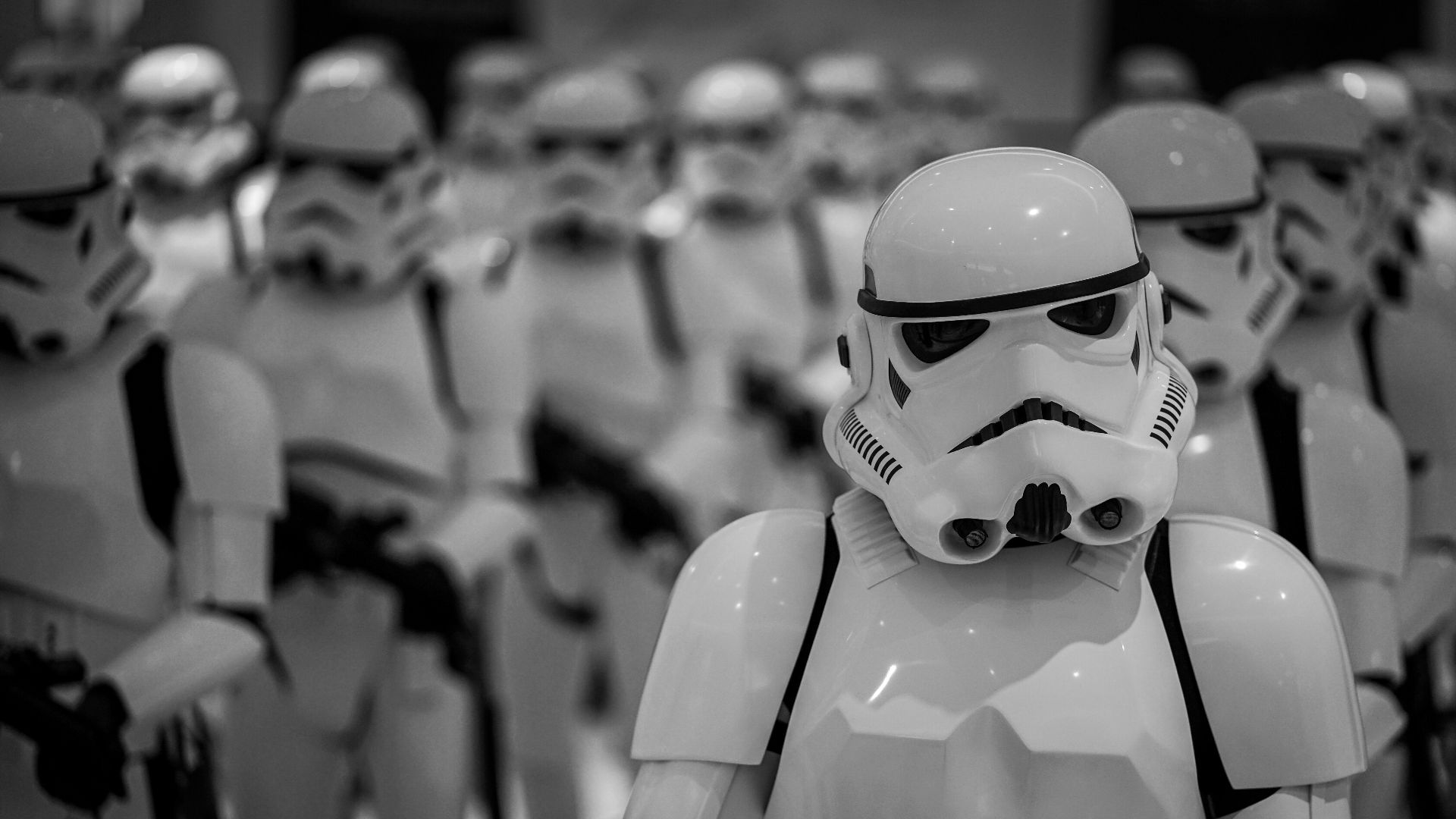 selective focus photography of Star Wars Stormtroopers