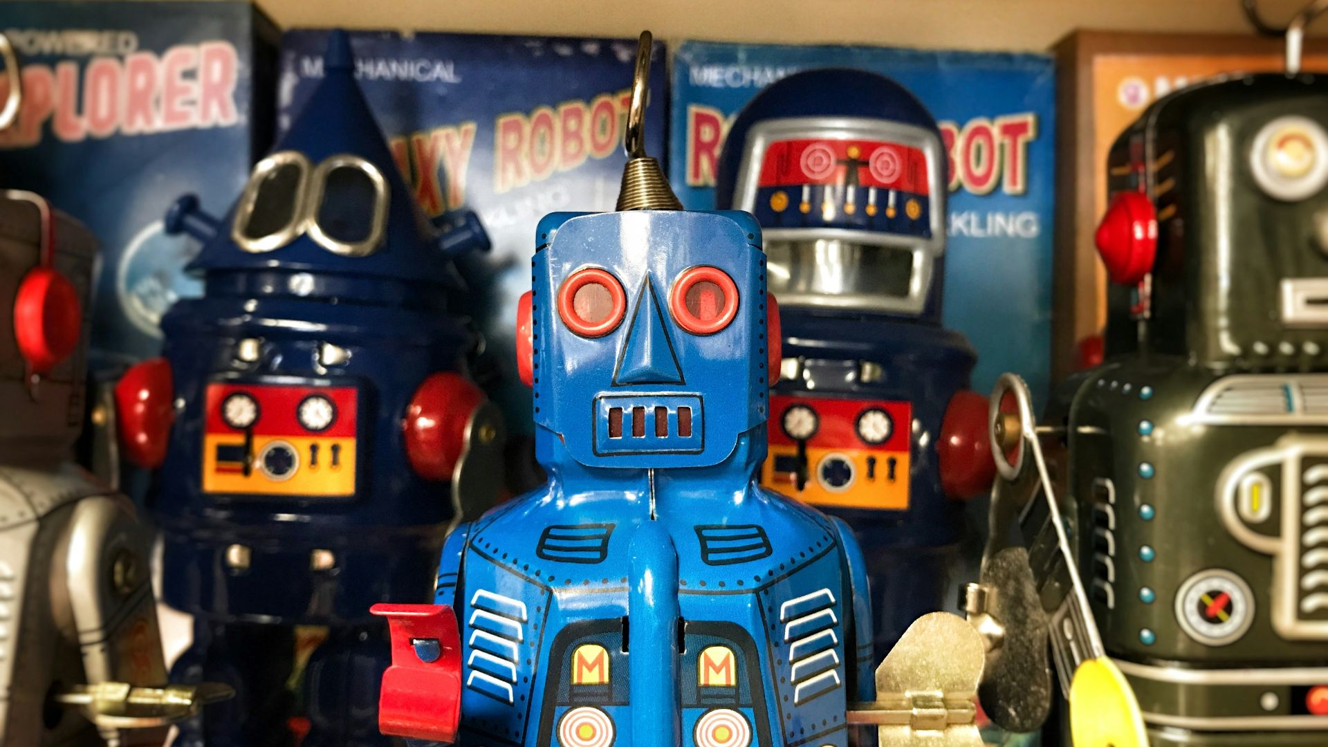blue and black robot figurine