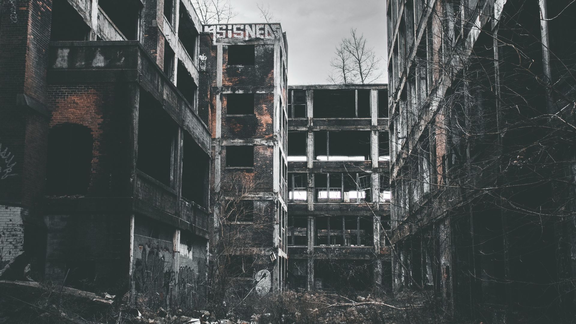 grayscale photo of abandon tenement