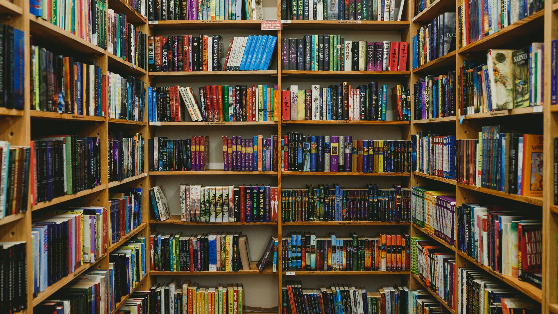 a book shelf filled with lots of books