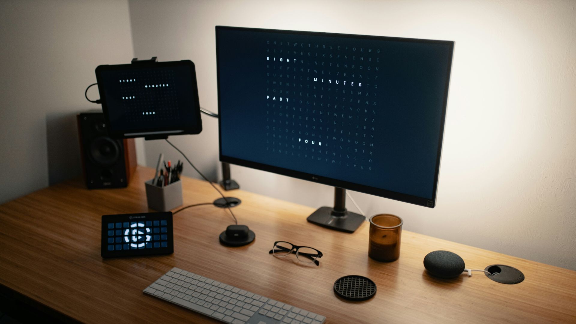 black flat screen computer monitor on brown wooden desk