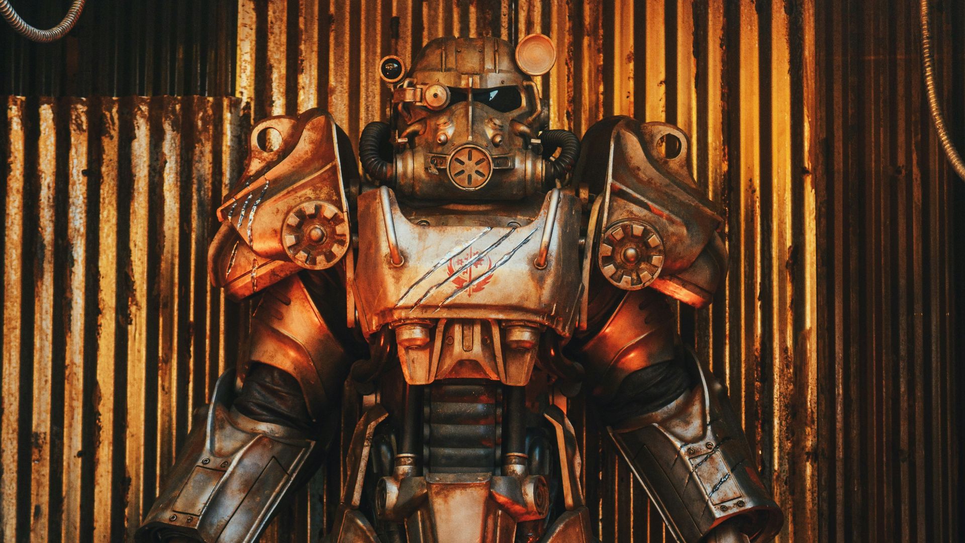 a giant robot standing in front of a wall