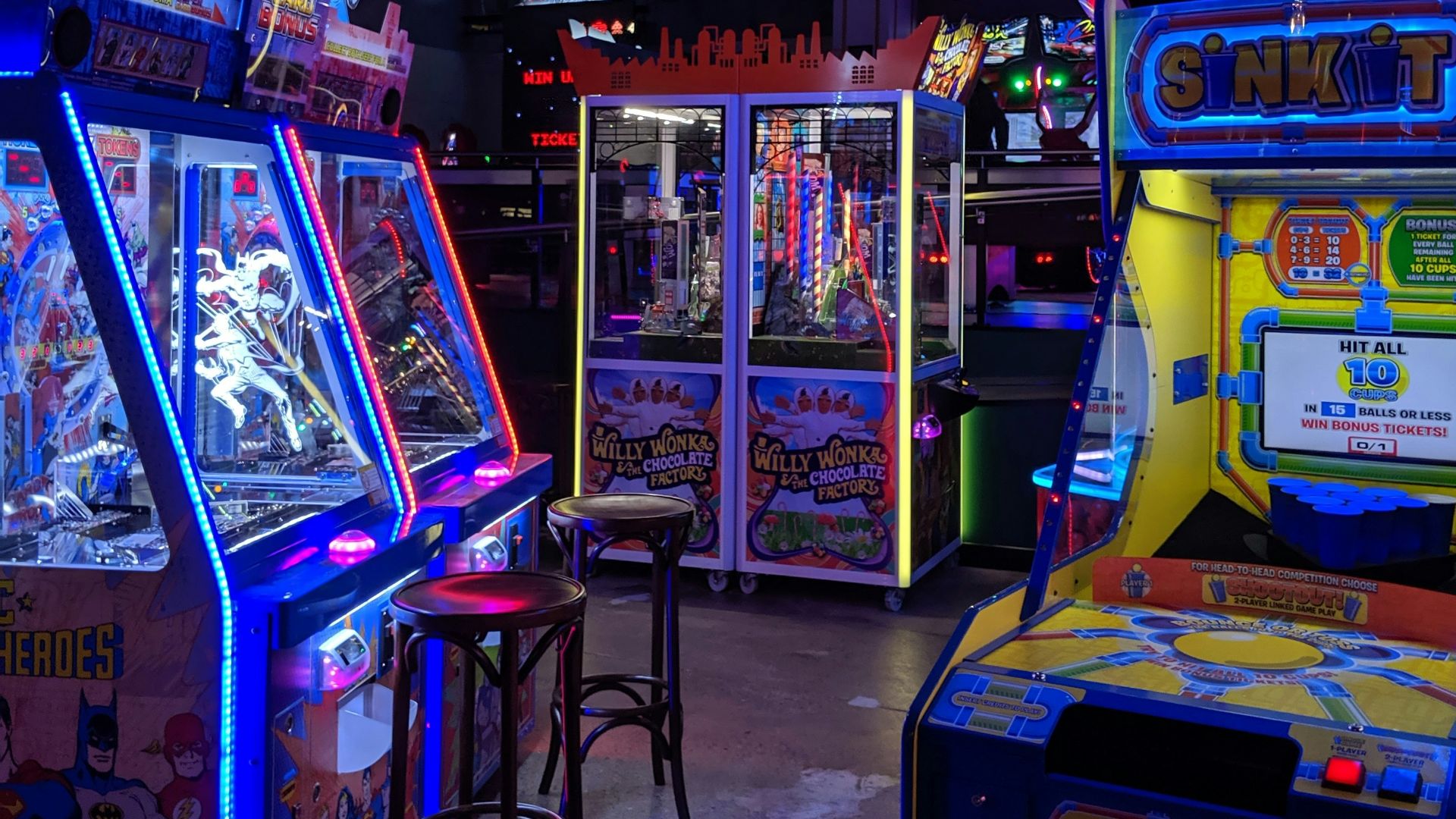 assorted-color arcade machines