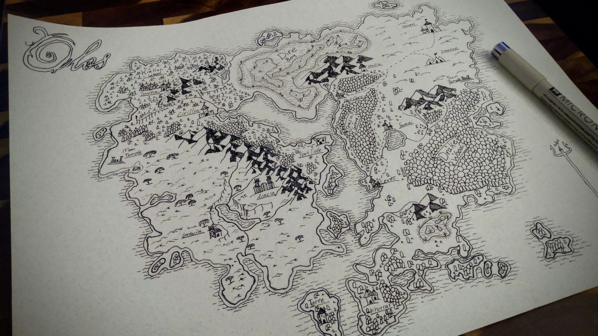 a drawing of a map on a piece of paper