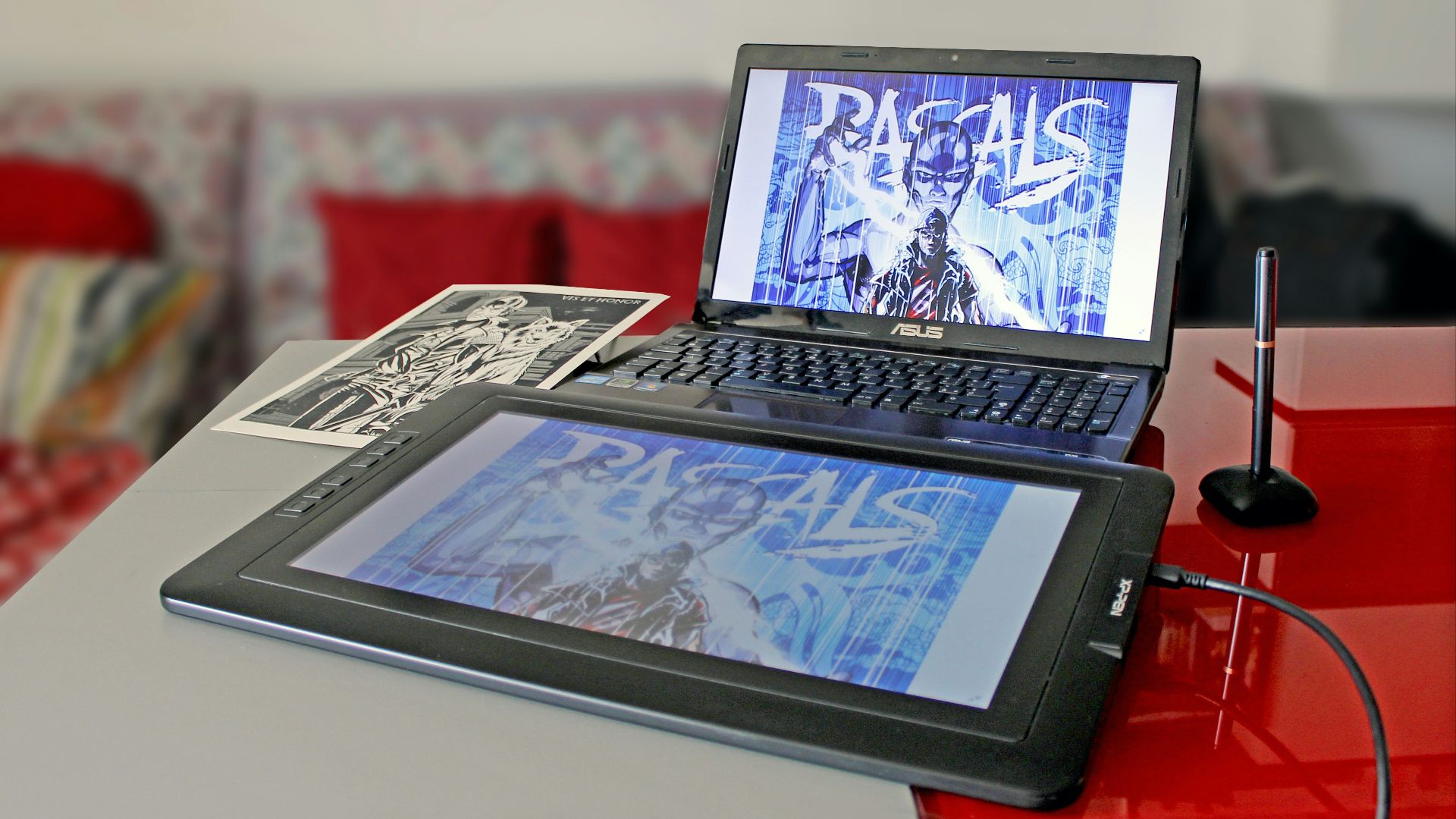 gray tablet computer and Asus laptop