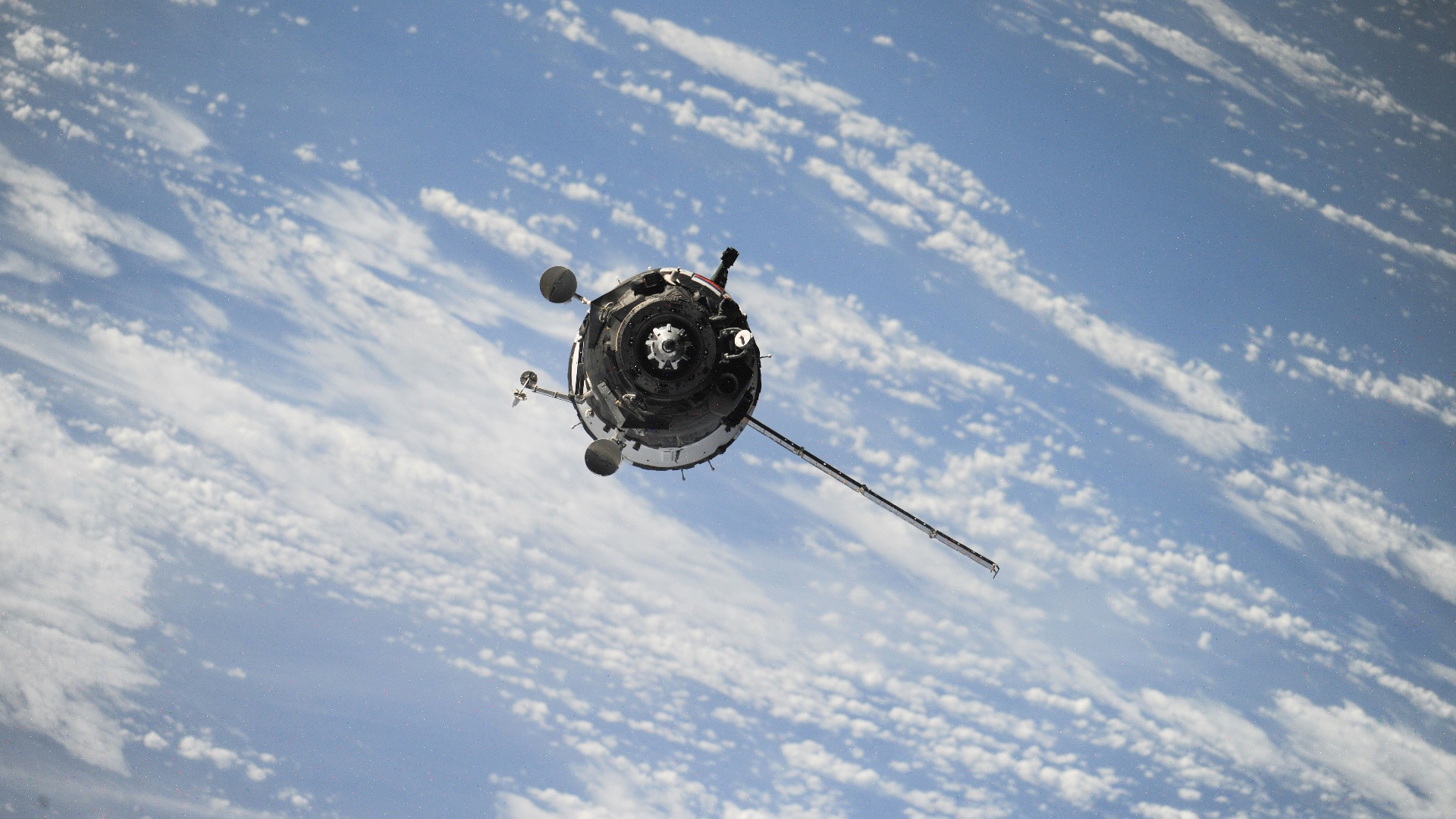 satellite flying on space