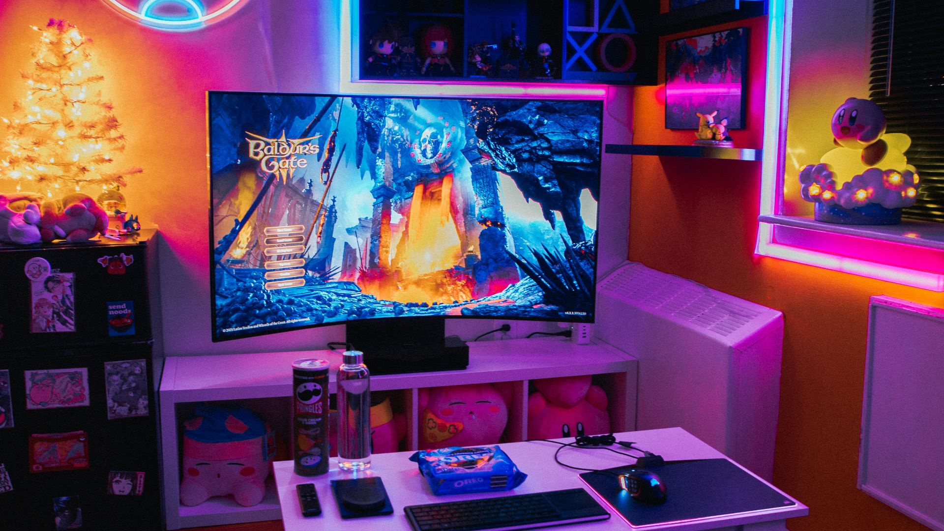 a living room with a television and a game system