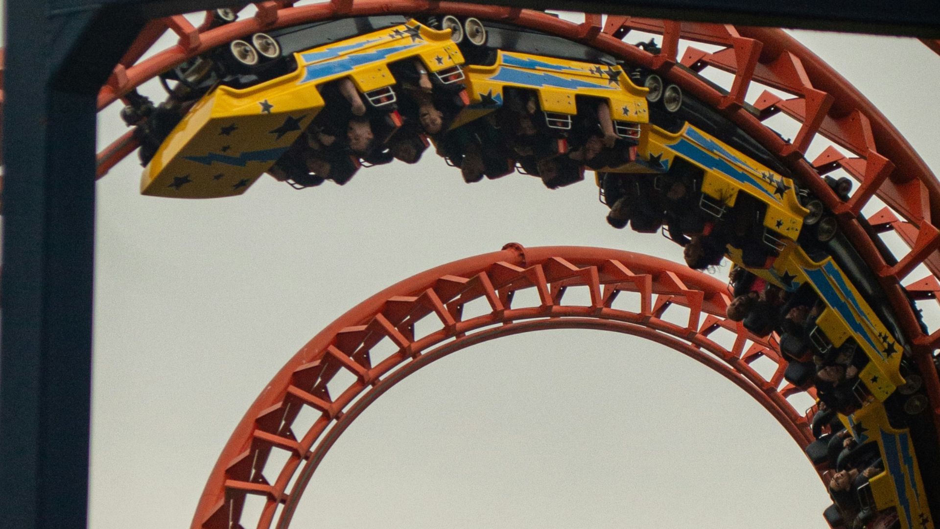 A roller coaster in an amusement park