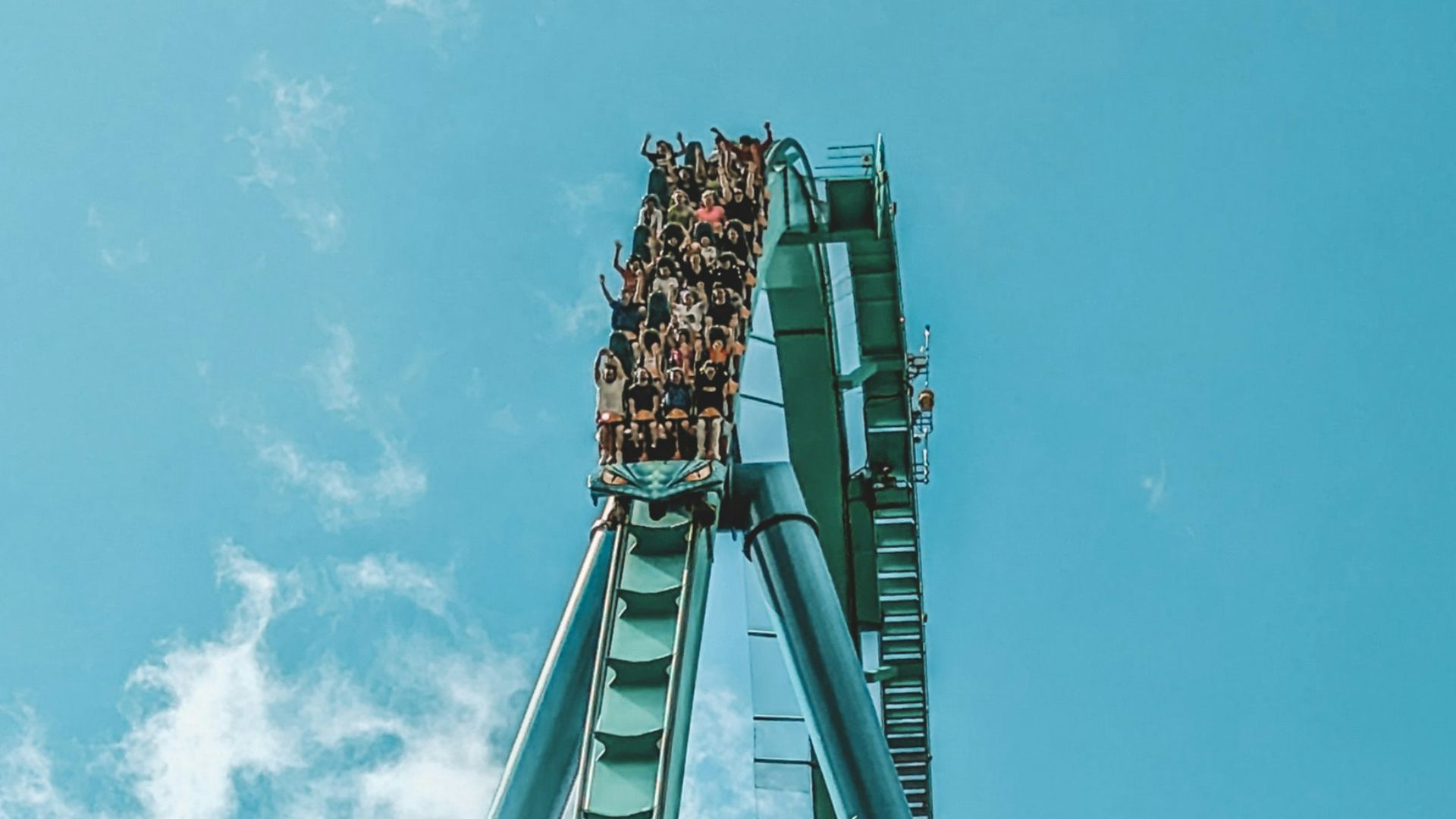 a roller coaster going up in the air