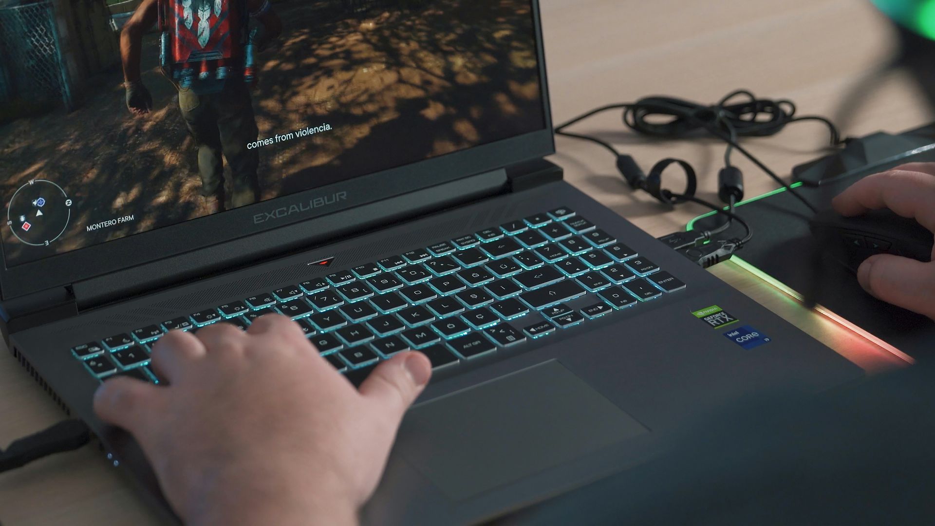 a person playing a video game on a laptop