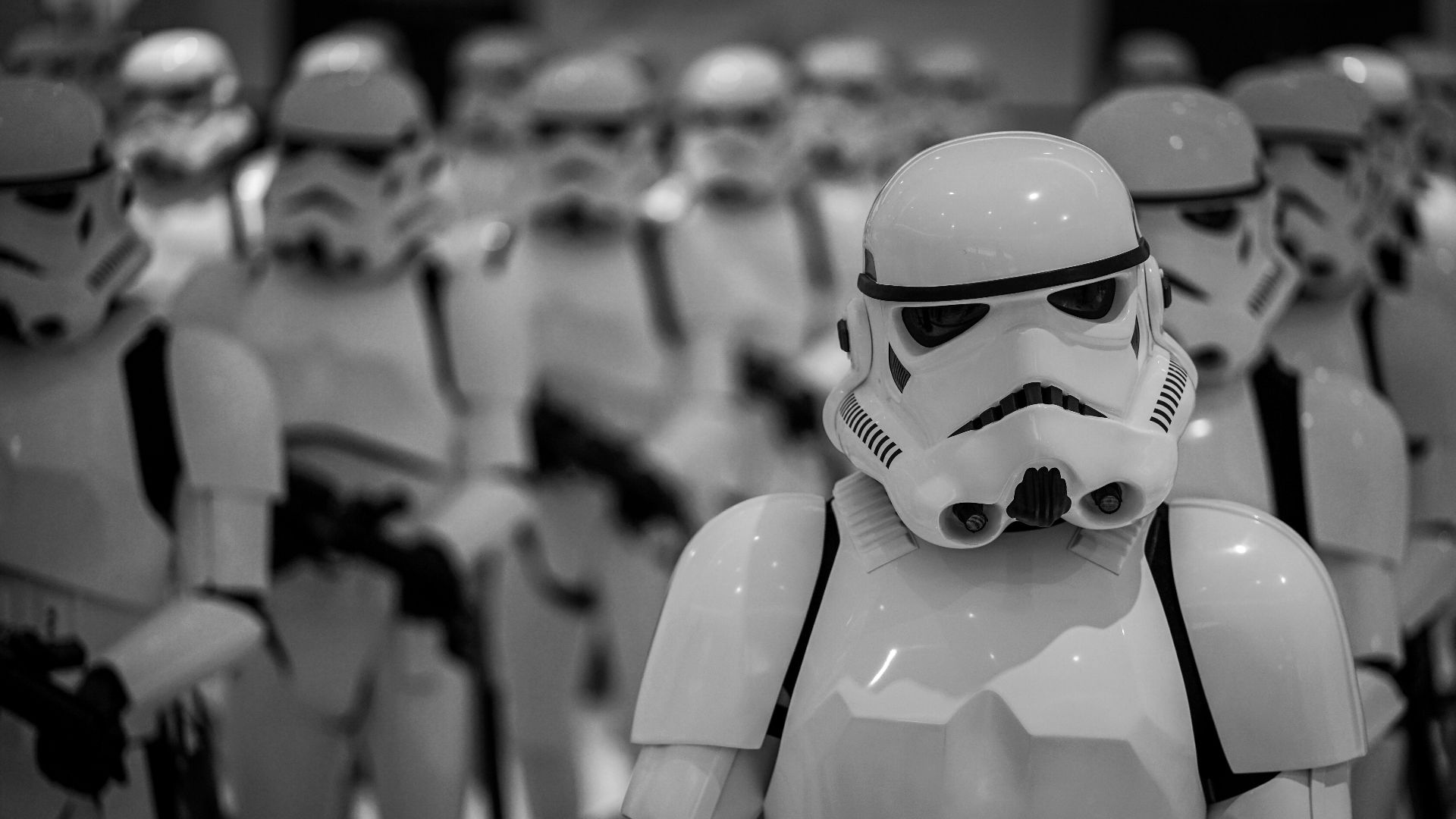 selective focus photography of Star Wars Stormtroopers