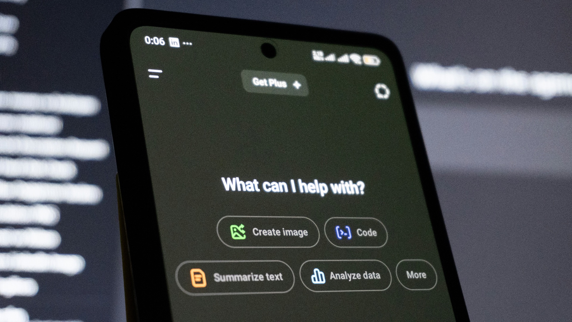 Smartphone screen displays ai chatbot interface