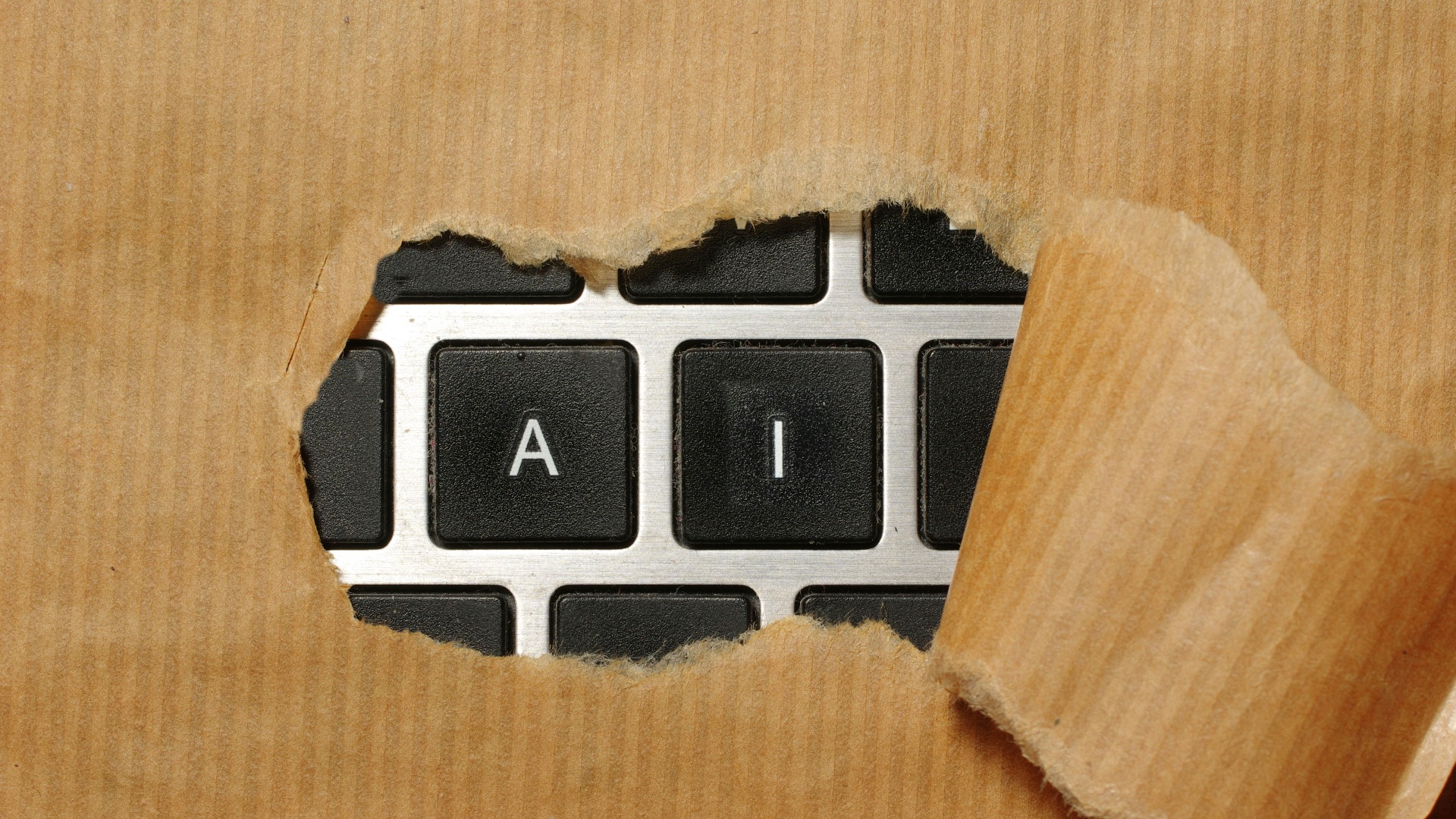 A piece of cardboard with a keyboard appearing through it