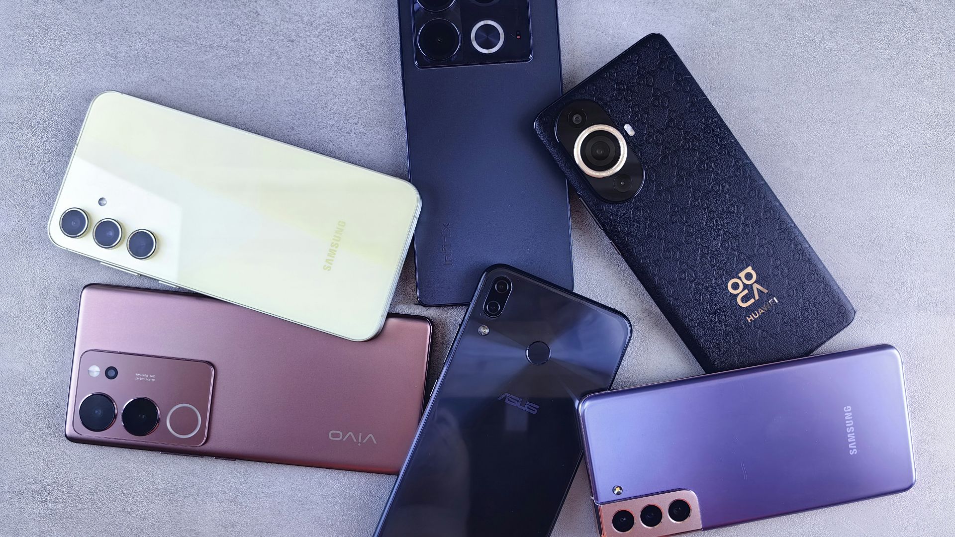 A group of cell phones sitting next to each other