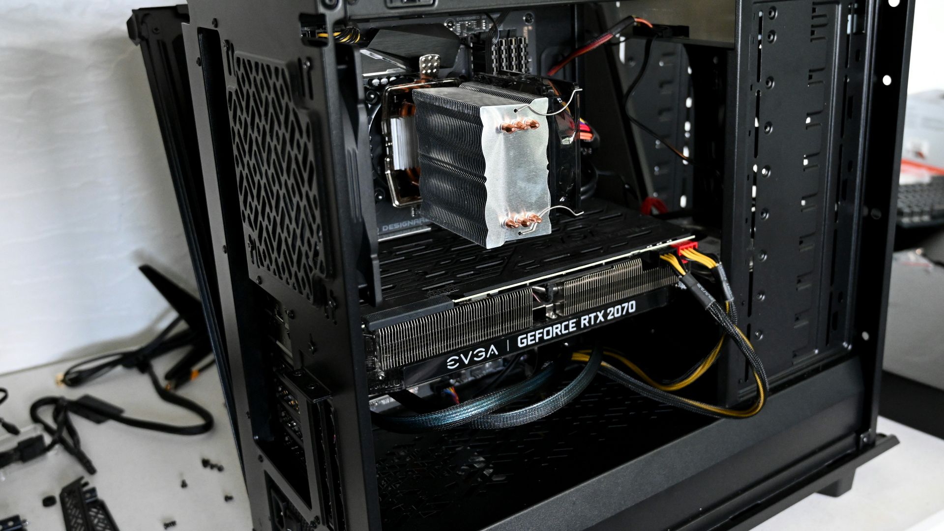 black computer tower on white table