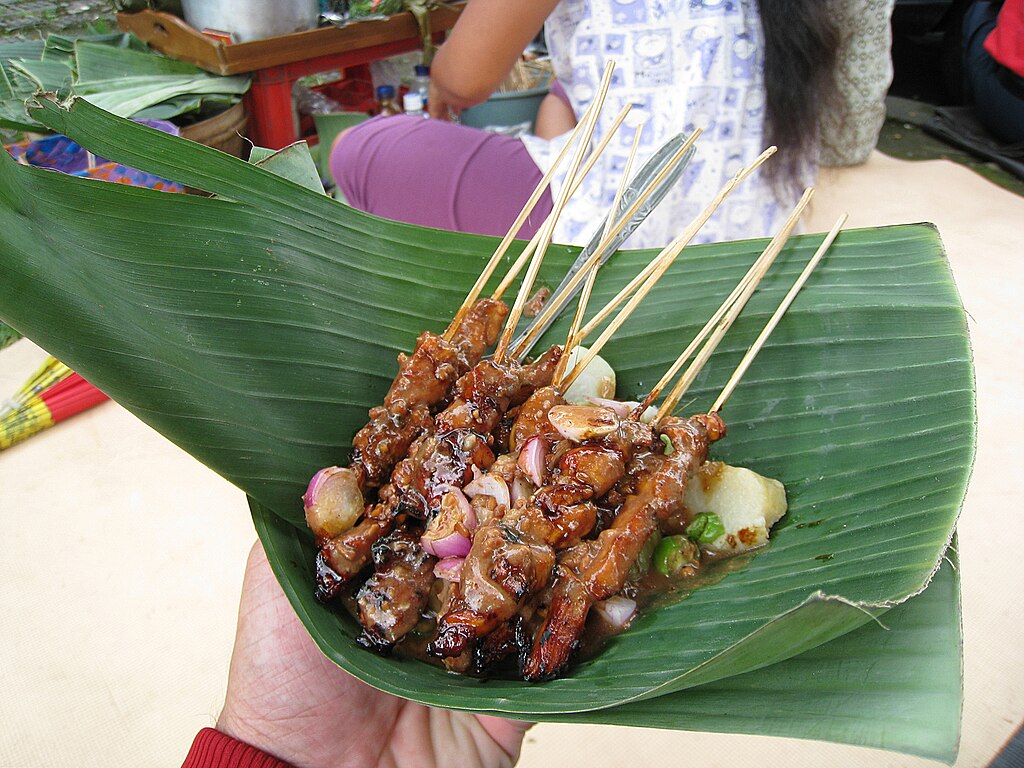 Chicken Satay On Banana Leaf In Java