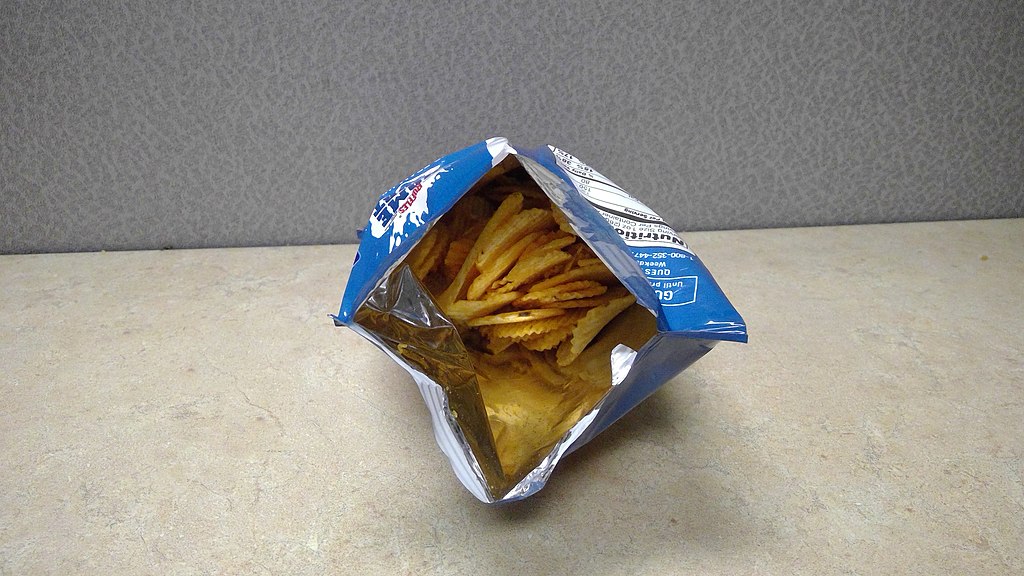 Opened Bag Of Ruffles All Dressed Potato Chips