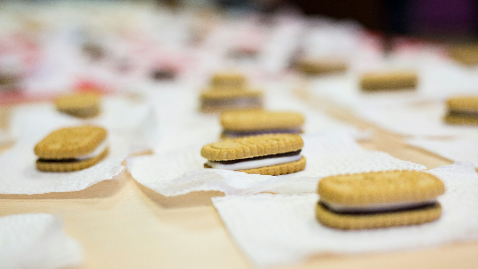 biscuit sandwiches on tissues