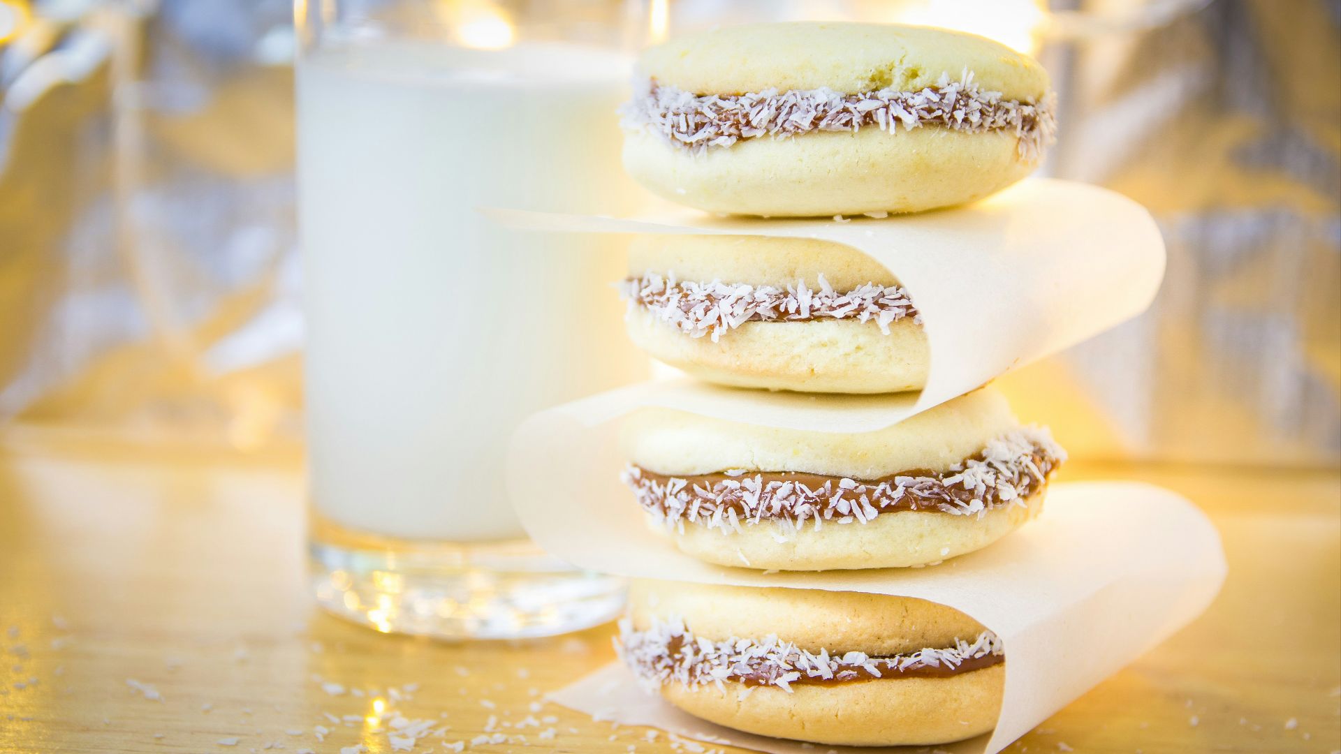 macaroons and glass filled with milk