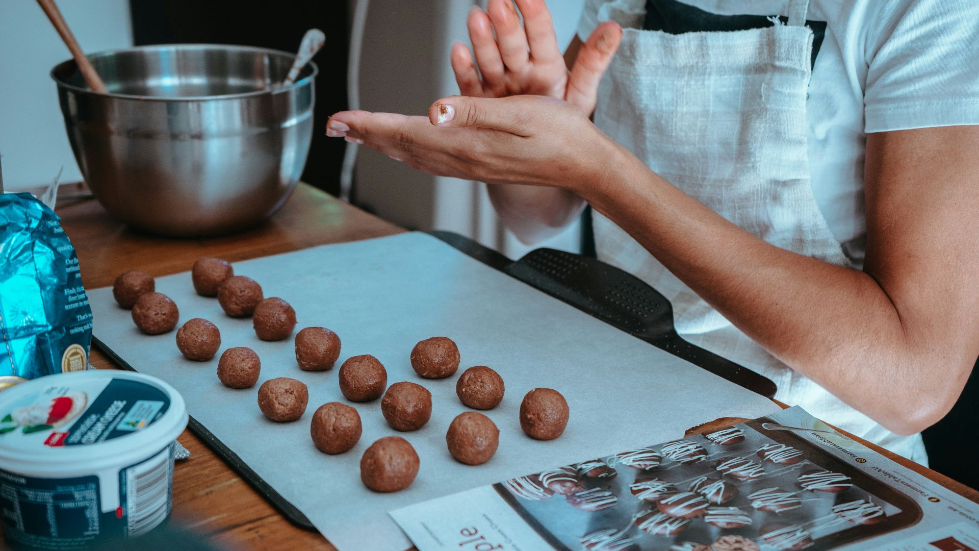 a person is making some food on a table