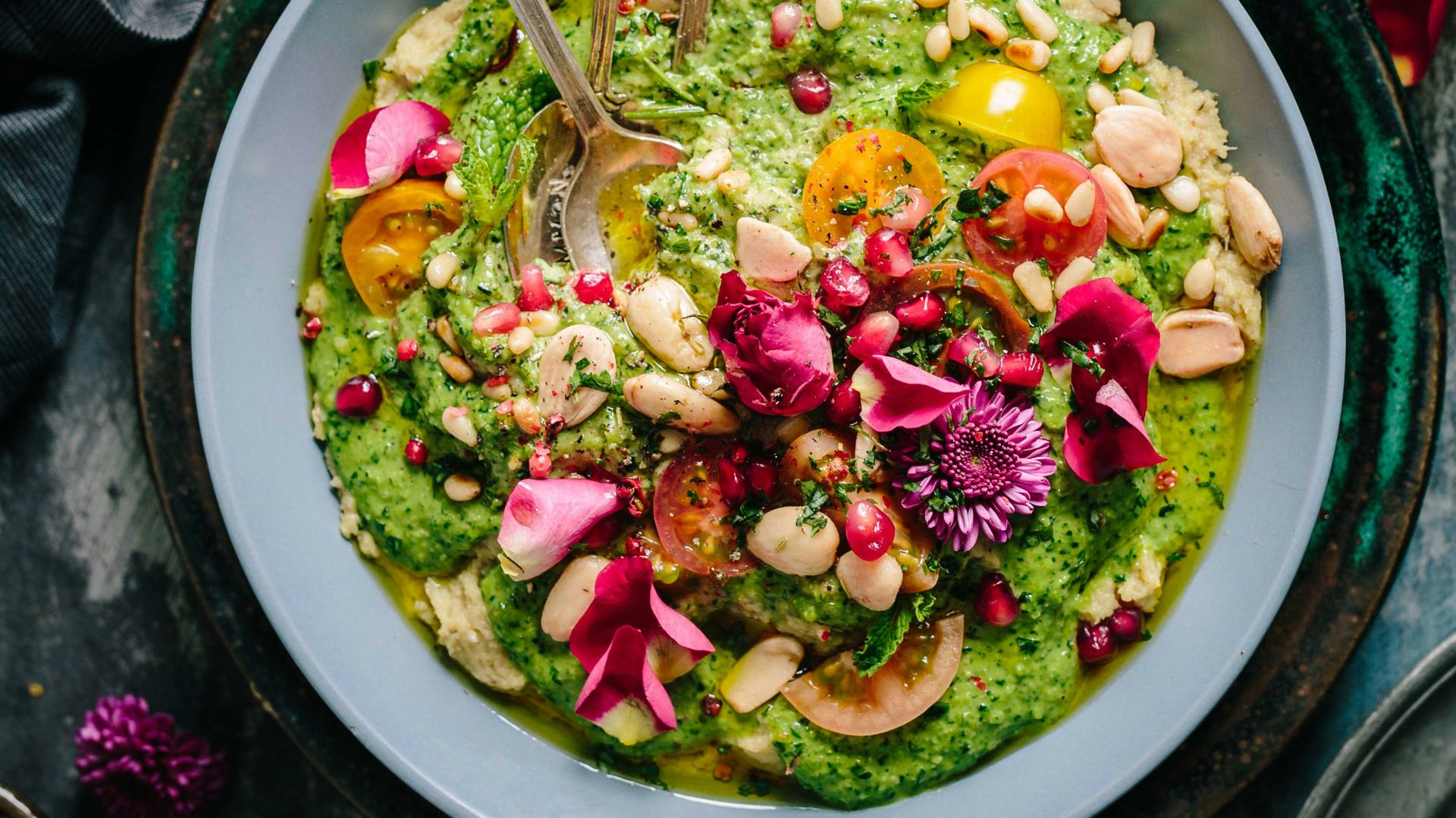 top view salad with guacamole