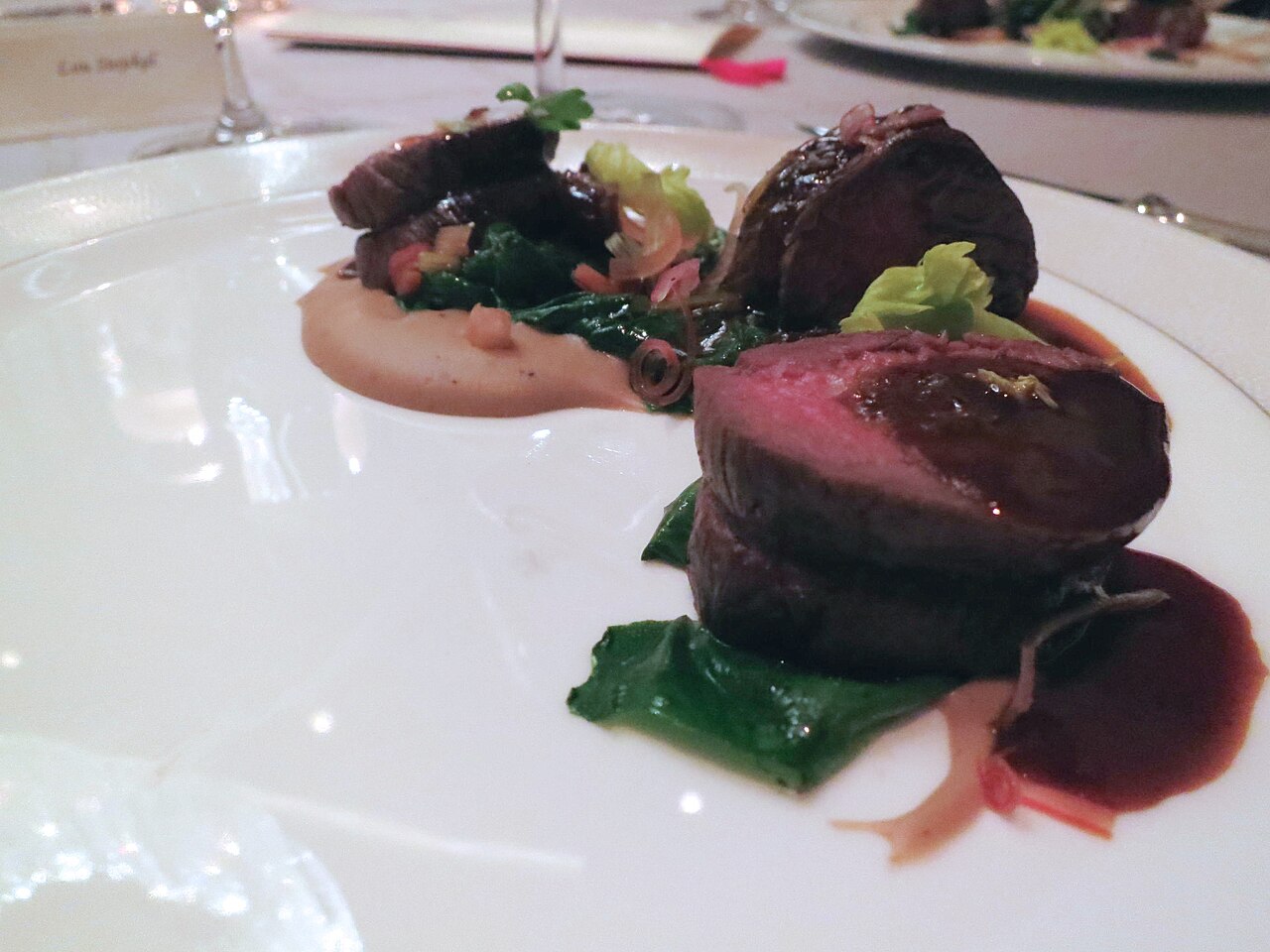 Roasted Venison Loin, Winter Chard, Chestnut Puree, Medjool Date Jus. Chef Damon Henry.1989 Chateau Durcru-Beaucaillou St Julien, Medoc (16050409222)