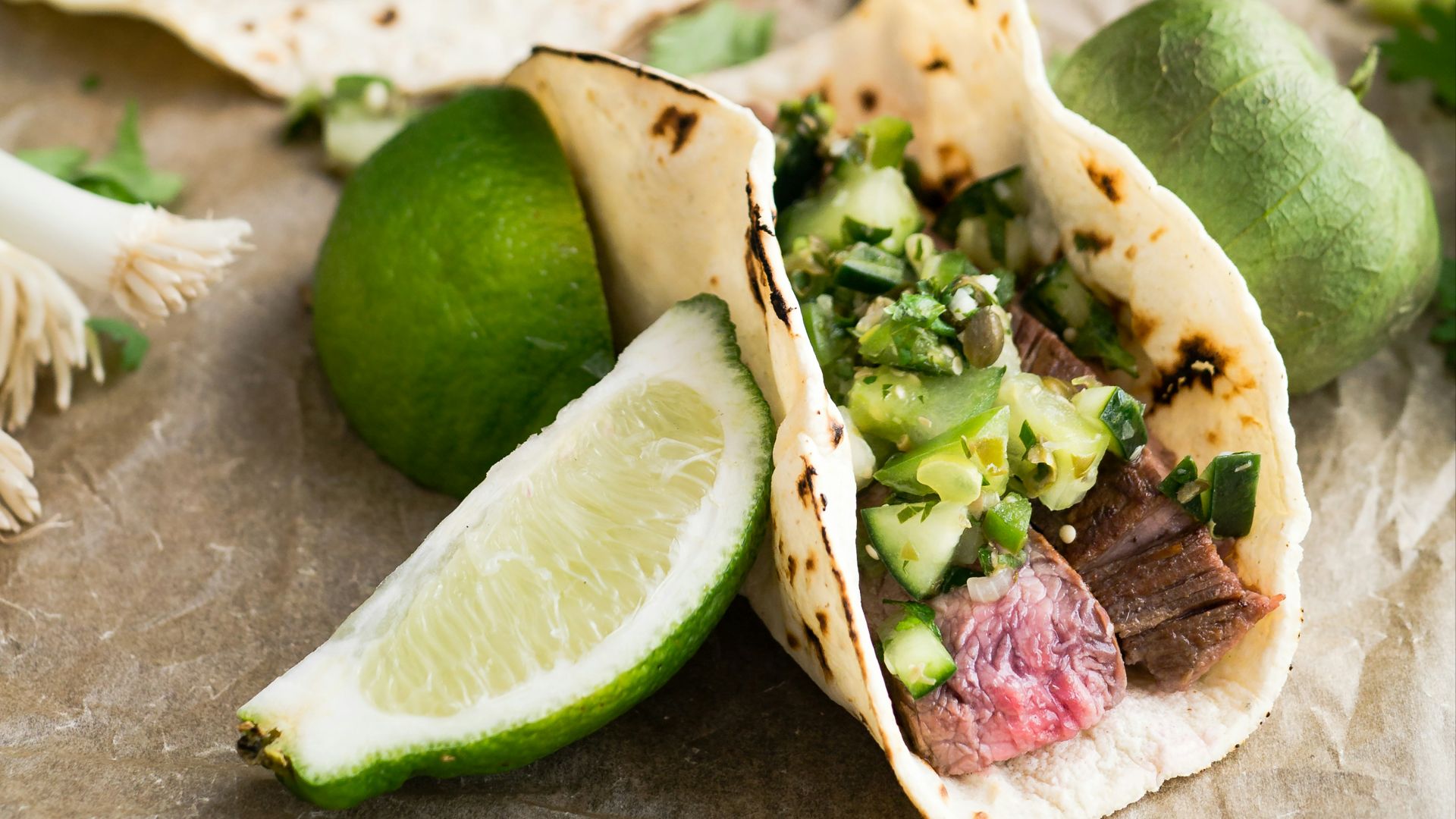 taco with beside sliced lemon