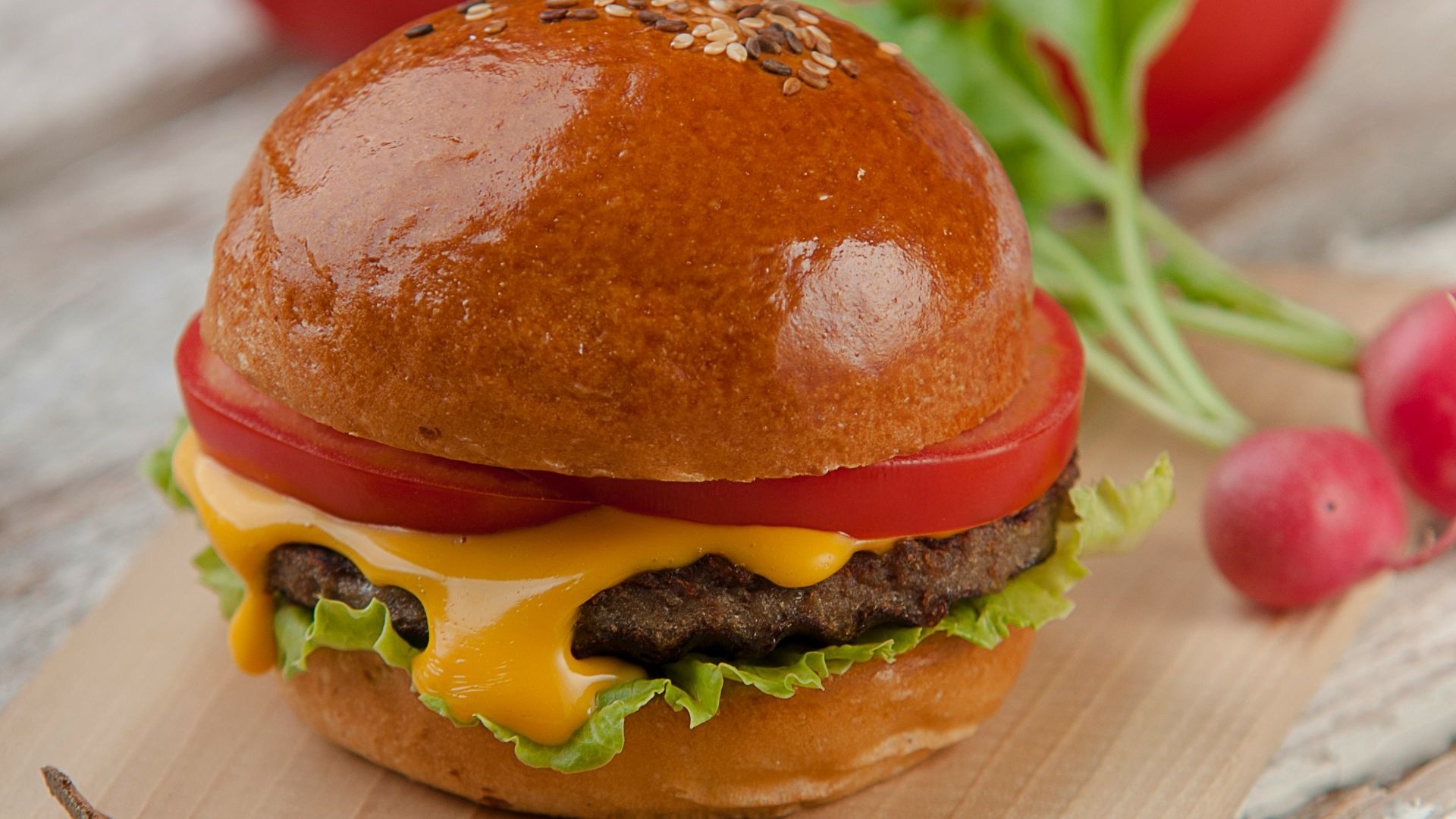 photo of burger with tomato and cheese