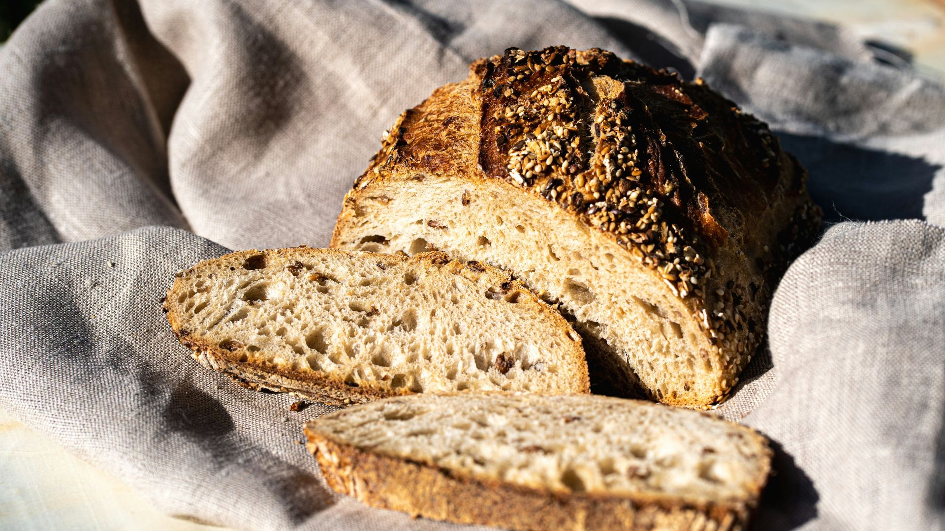 a loaf of bread sitting on top of a cloth