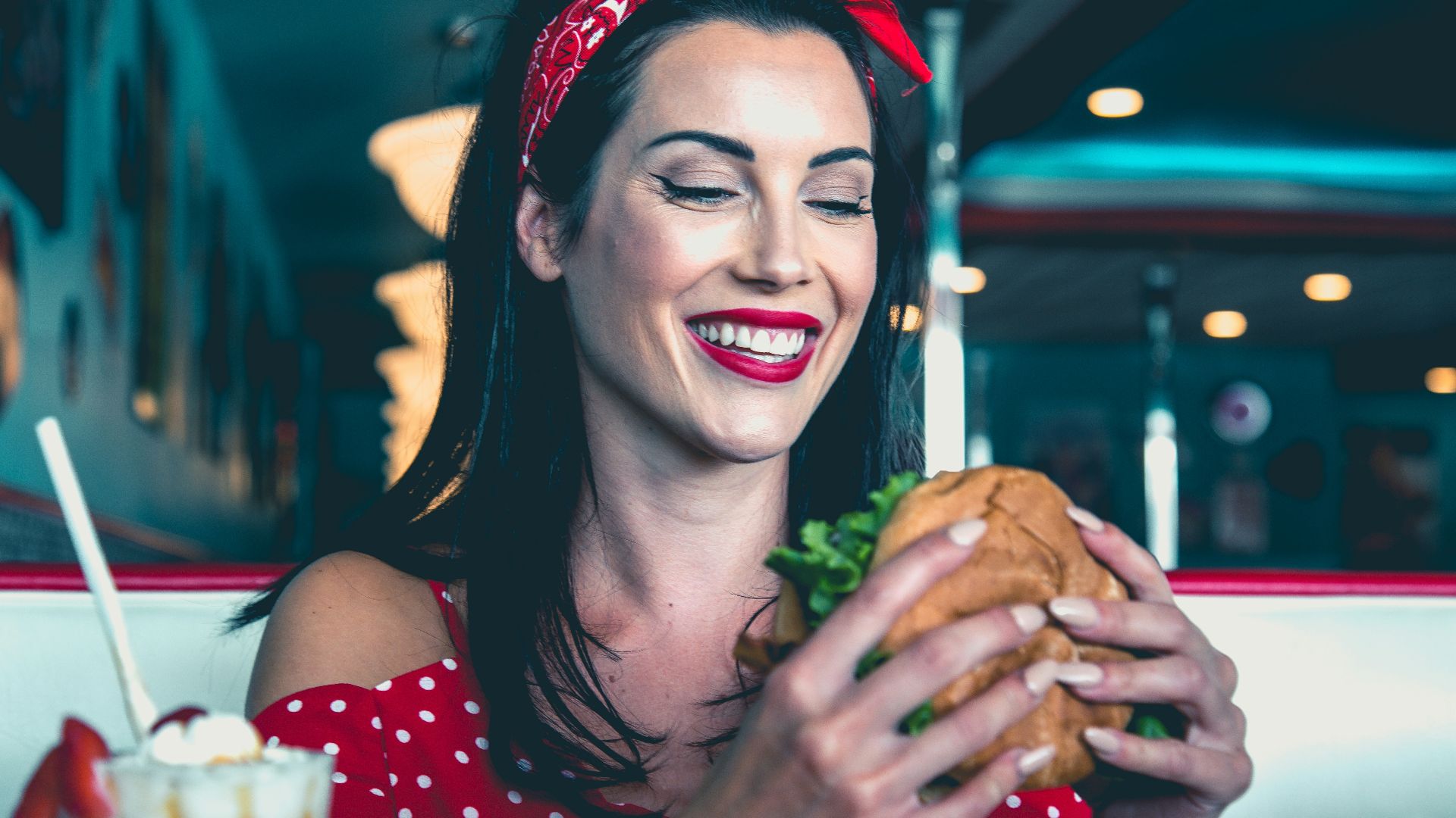 woman eats burger
