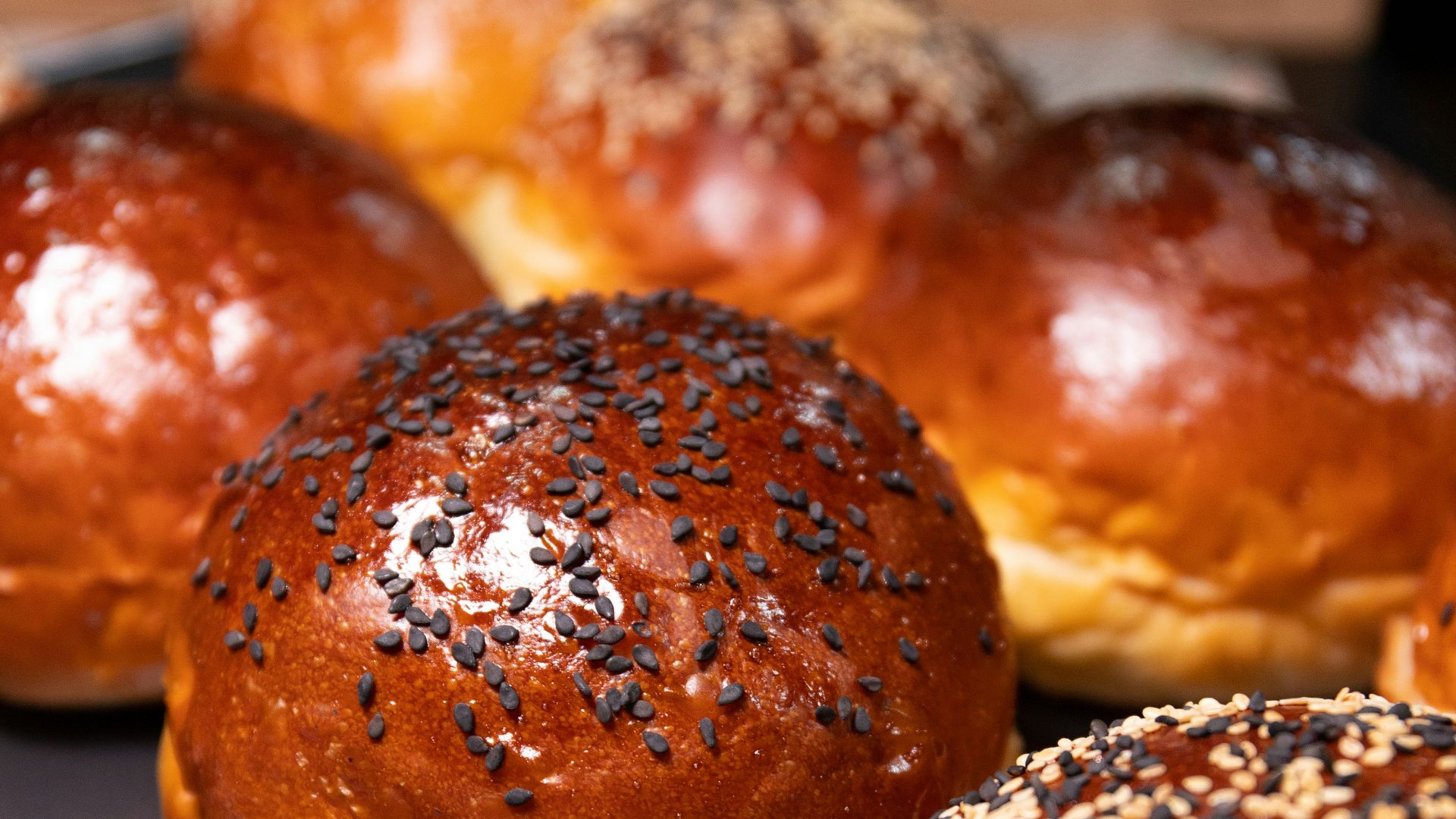 a close up of a tray of buns