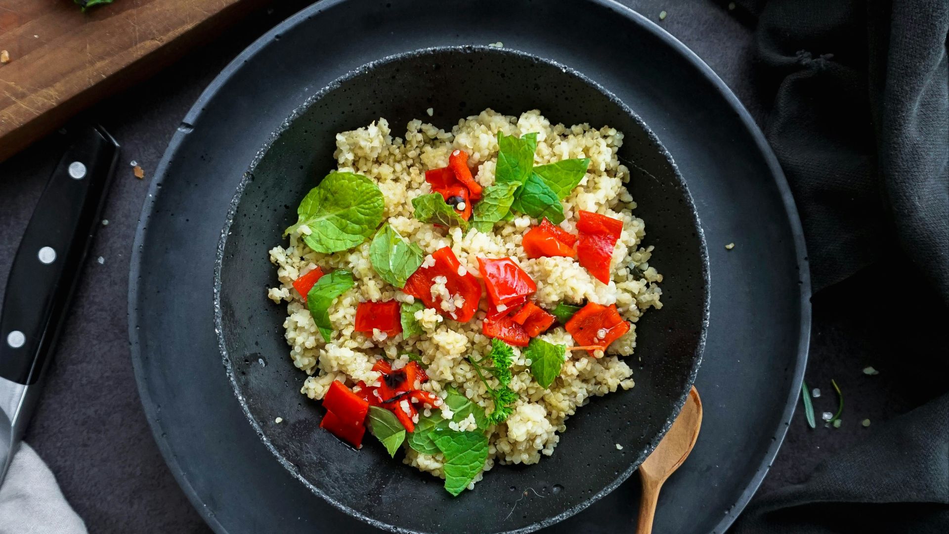 cooked riced with green leafy