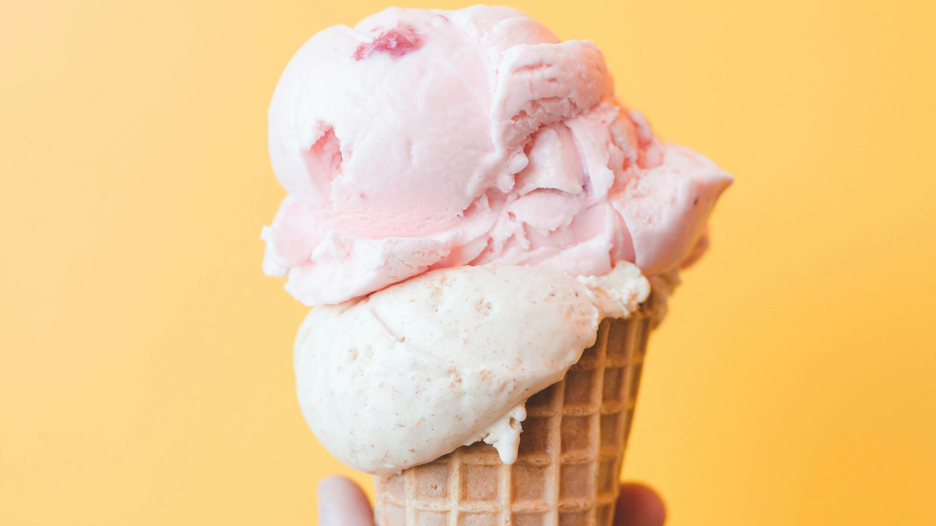 strawberry ice cream on cone