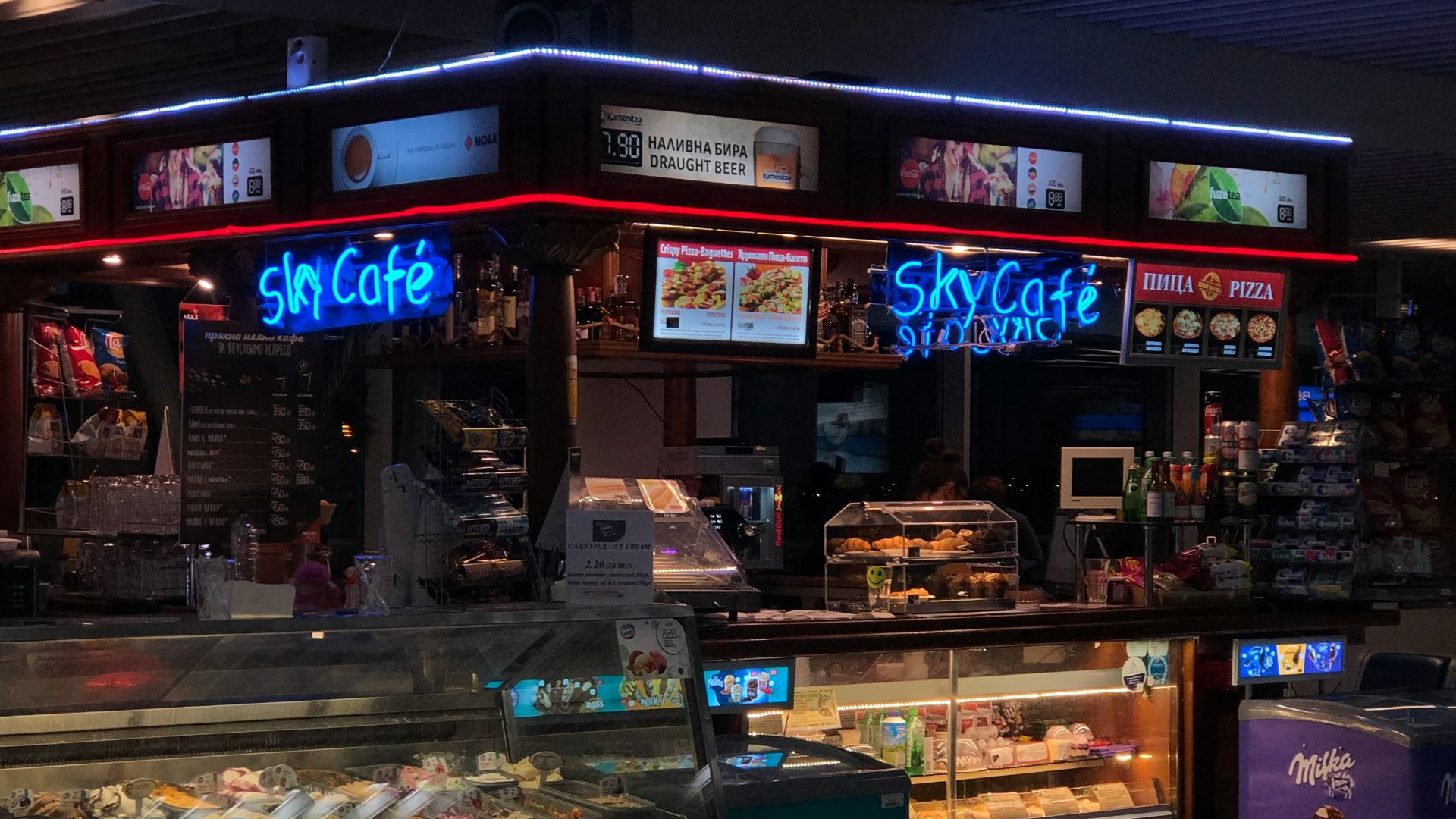 clear glass display counter in building