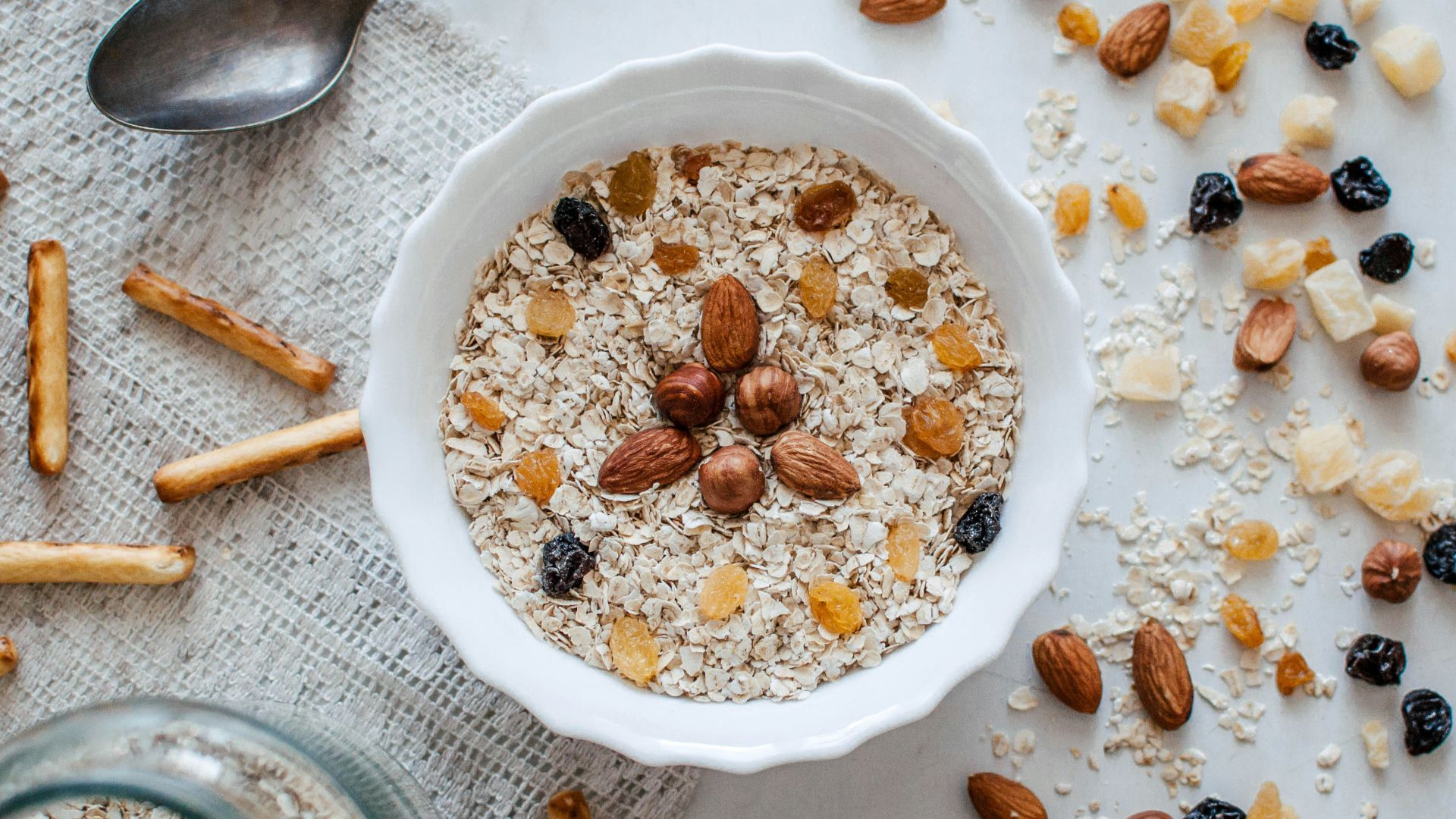 nuts and bowl of cereals