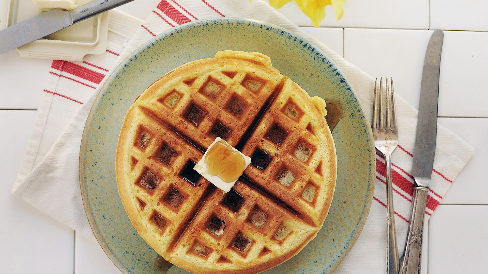waffle on gray ceramic plate