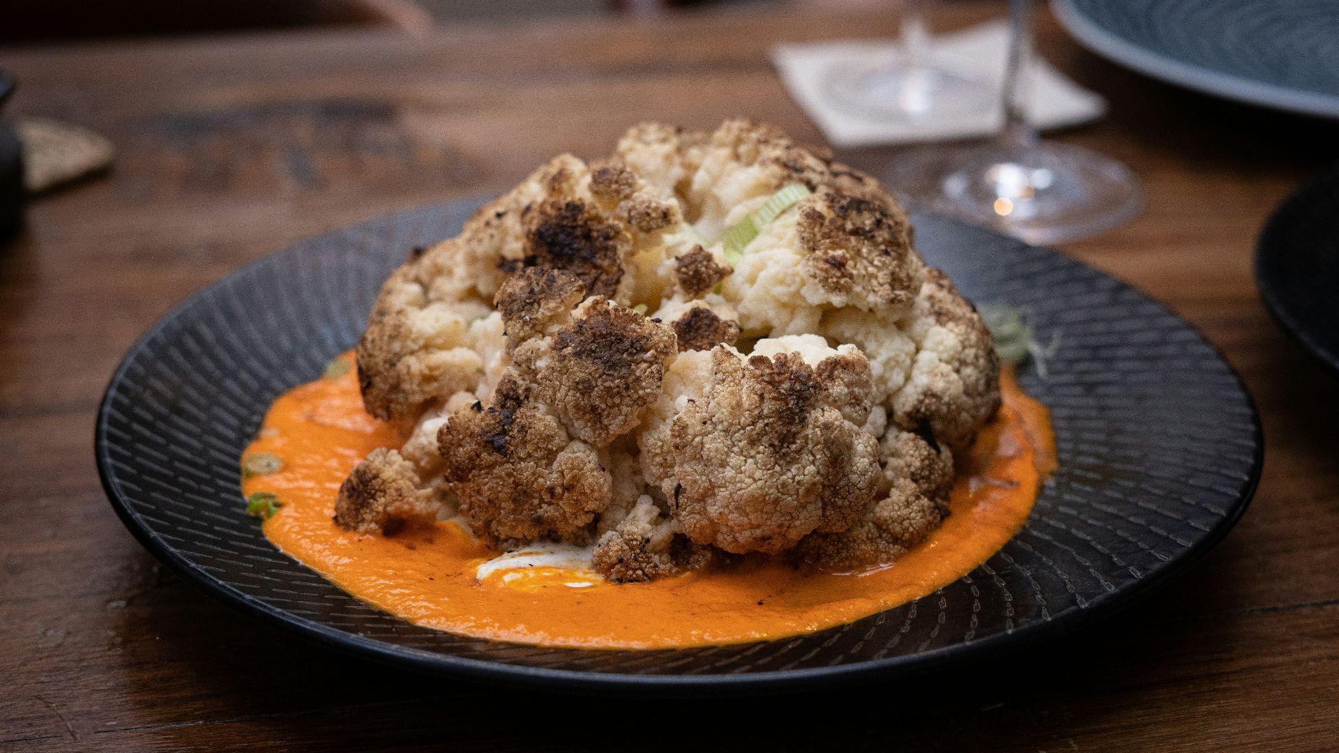 brown and white food on blue ceramic plate