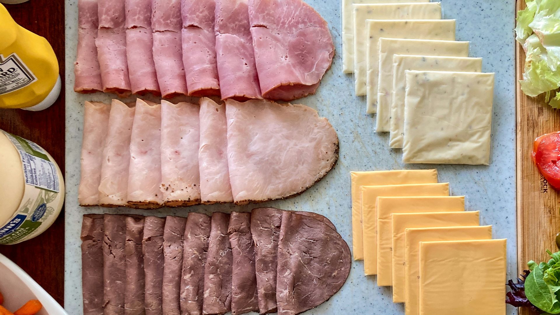 a variety of food is laid out on a table