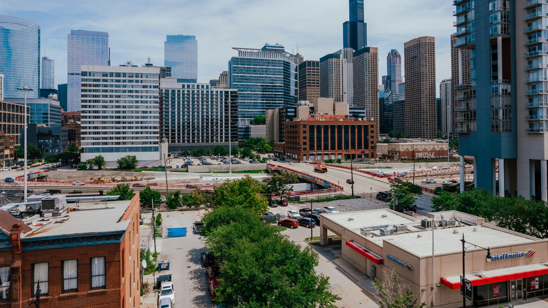 a city with tall buildings
