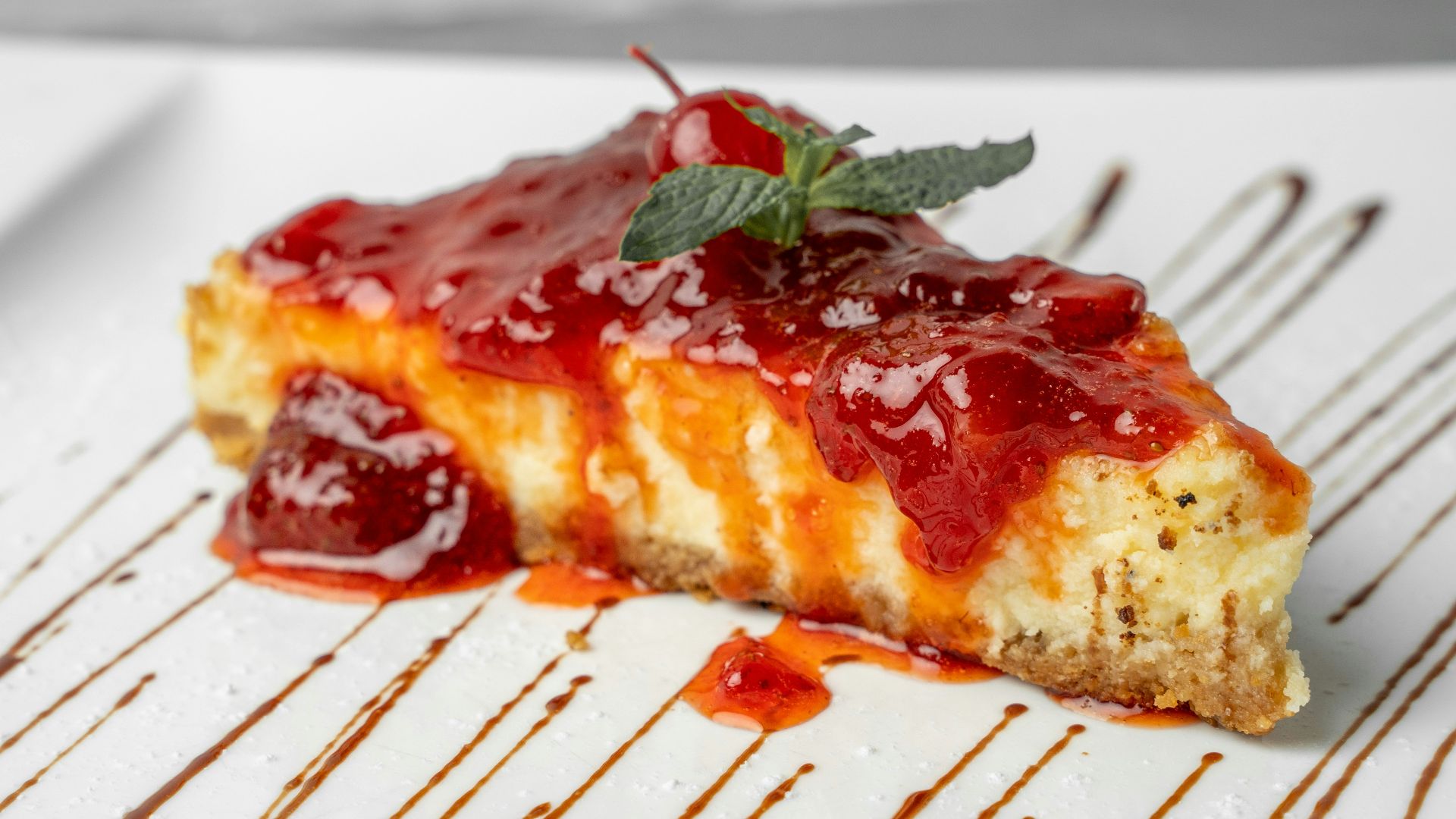 a piece of cheesecake on a white plate