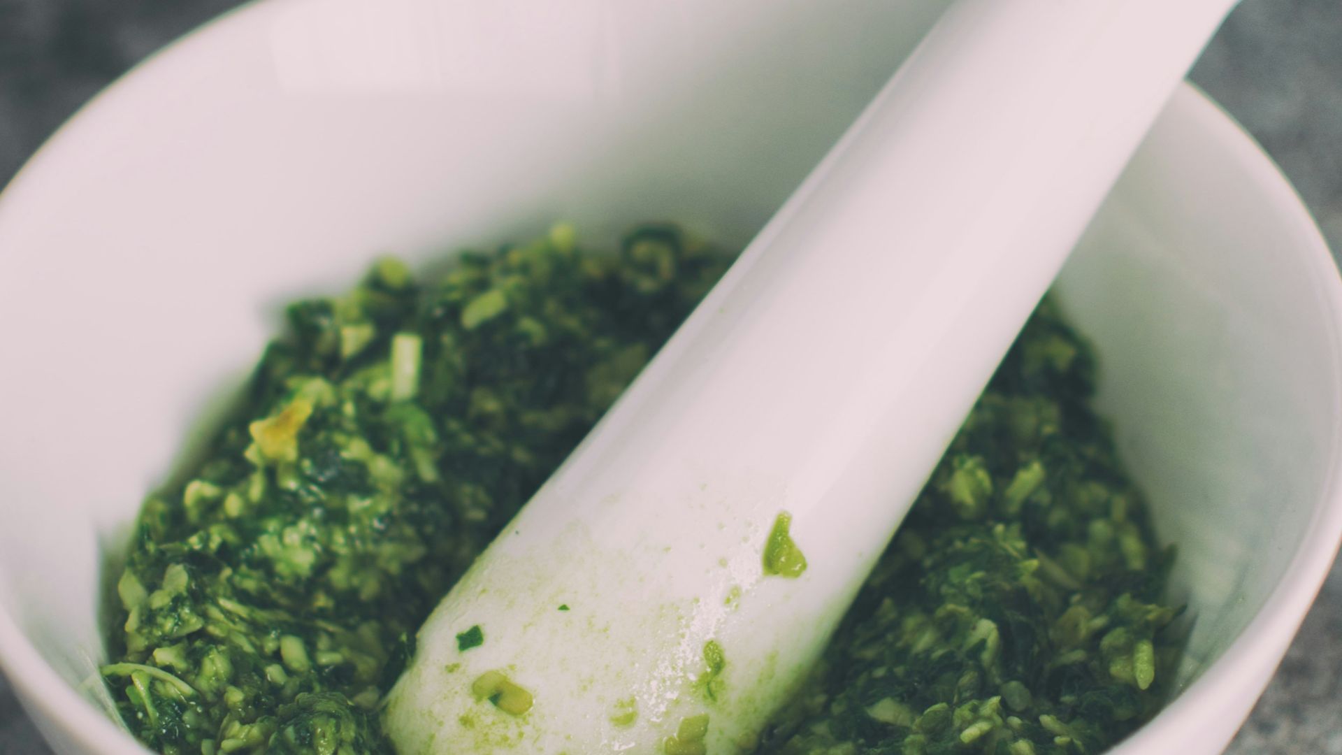 vegetable grind in mortar and pestle