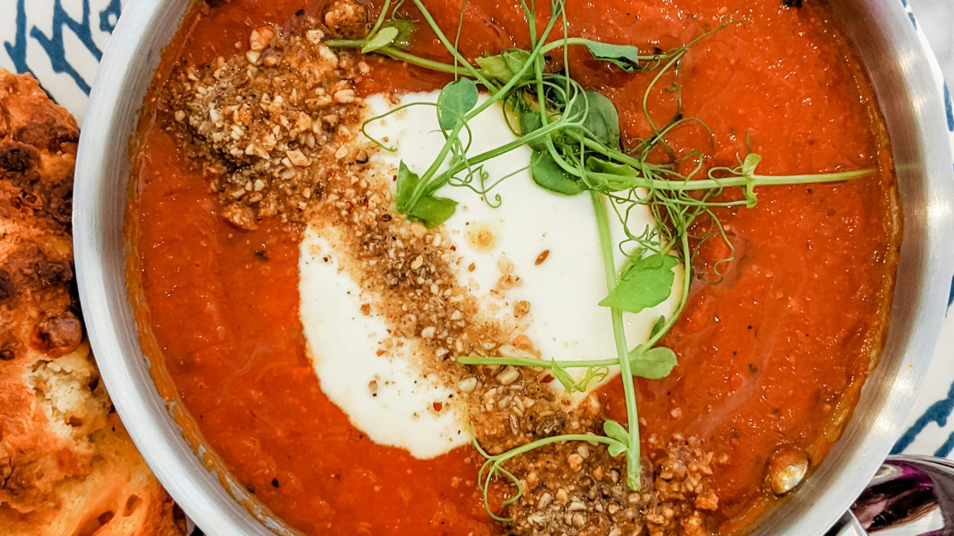 bowl of thick soup on plate