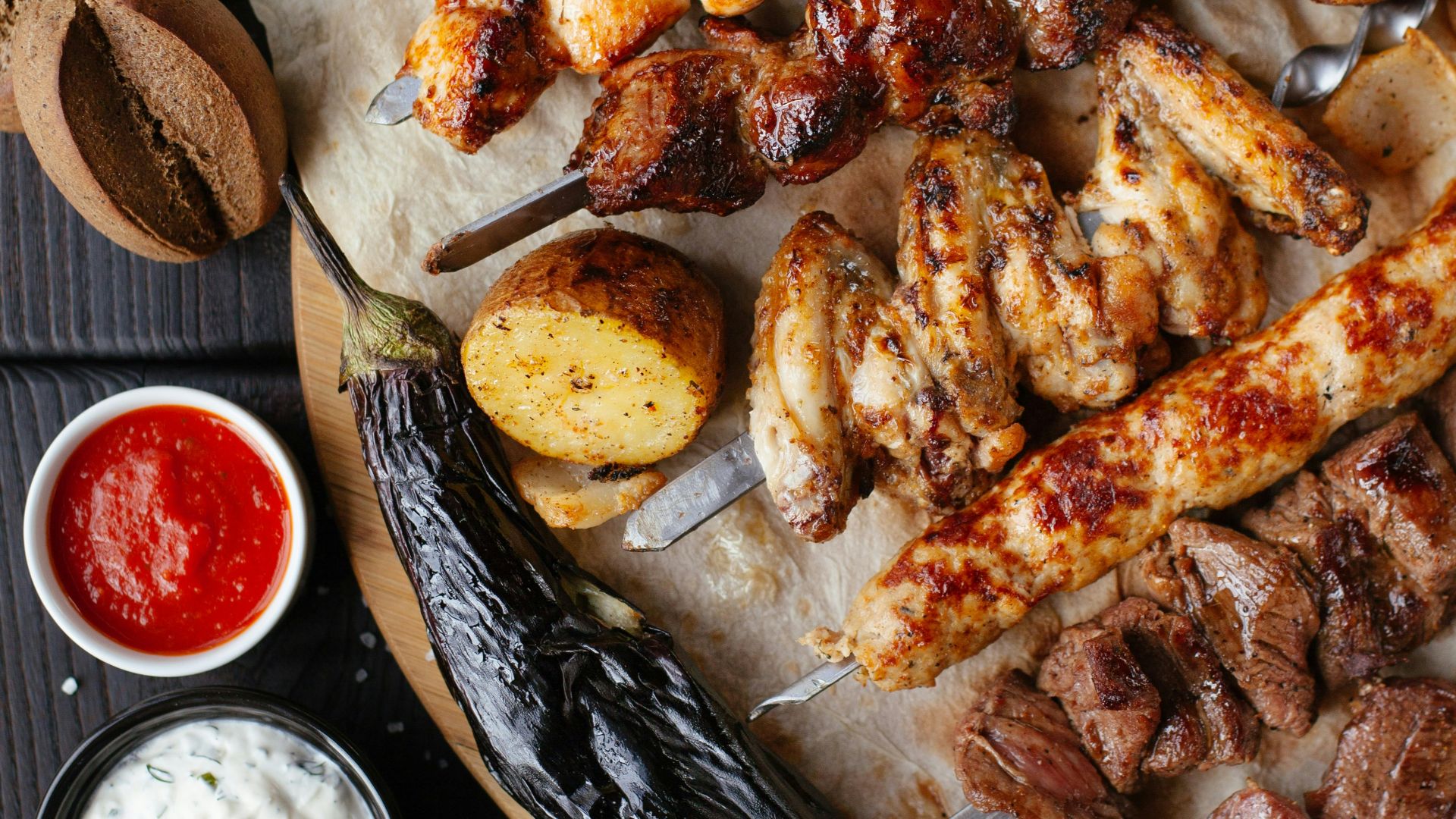 grilled meat and vegetable on the table