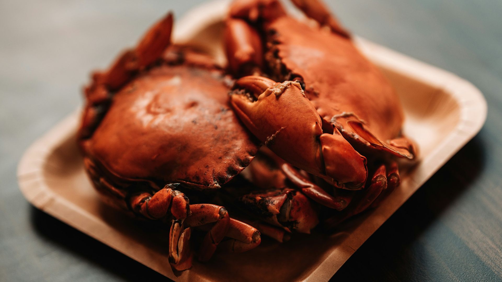 a close up of a plate of crabs on a table