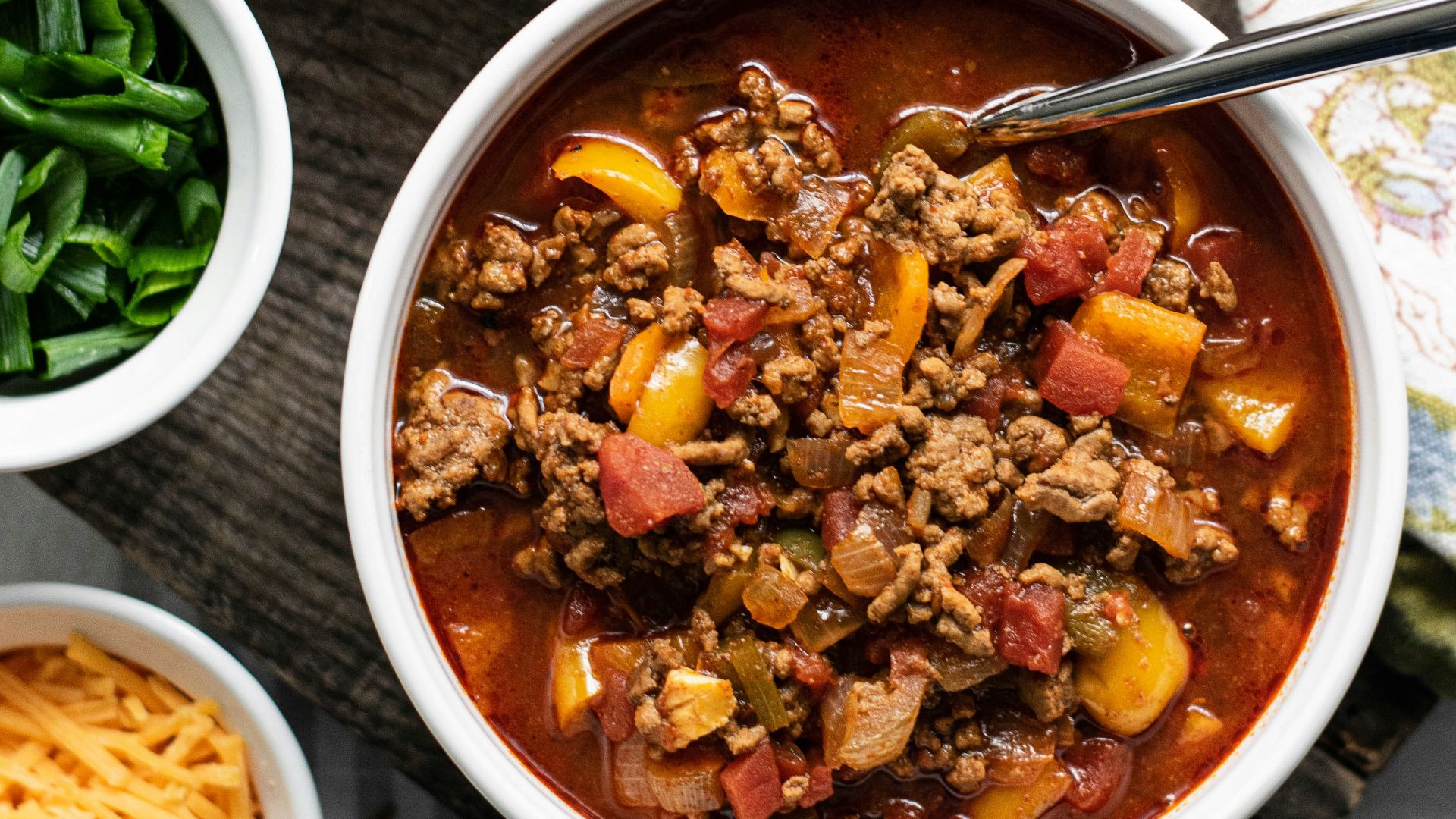 a bowl of soup with a spoon