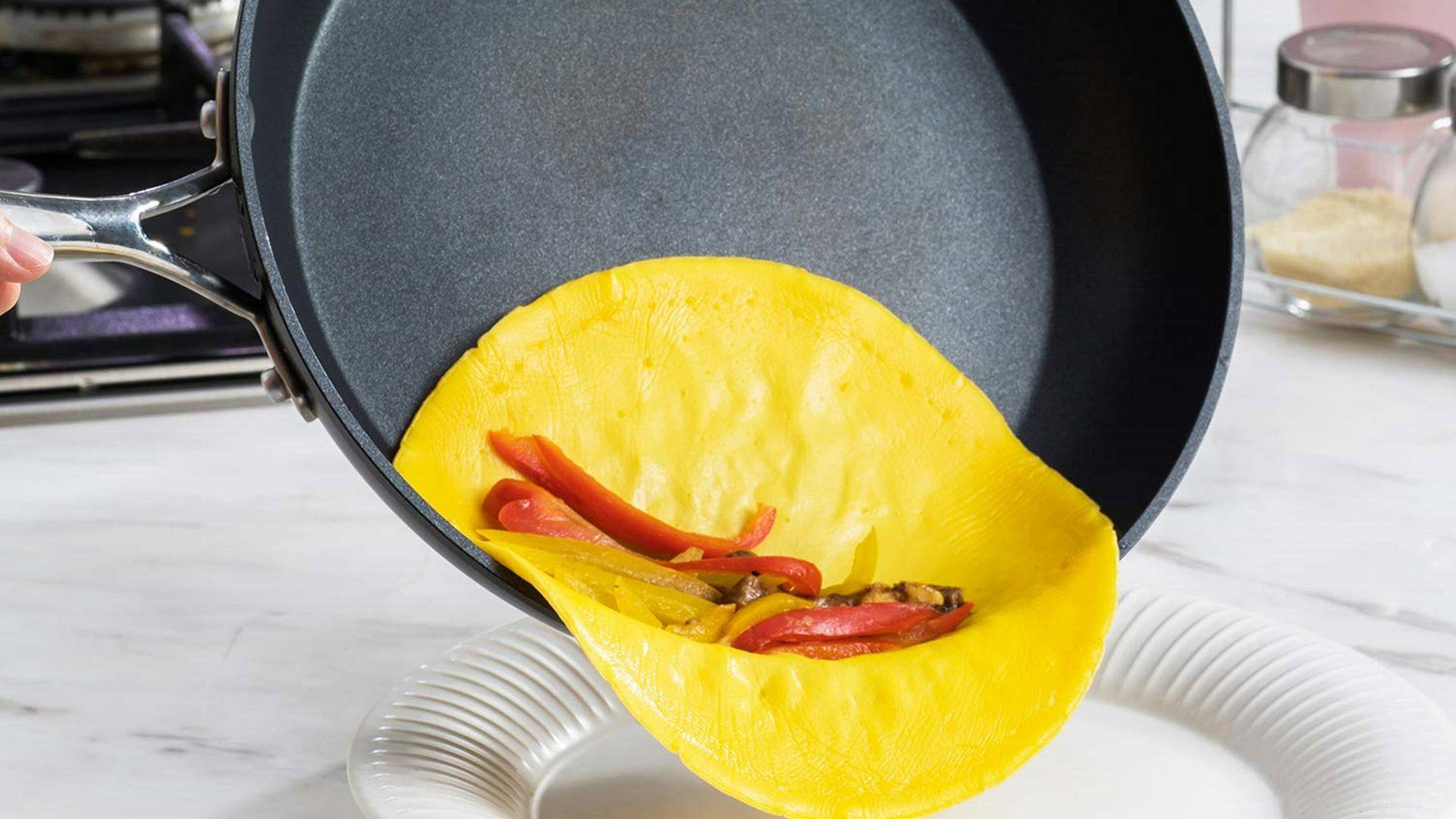 a frying pan with a chili inside of it