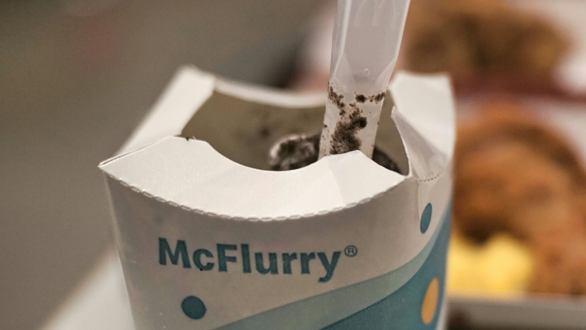 white and blue paper bag